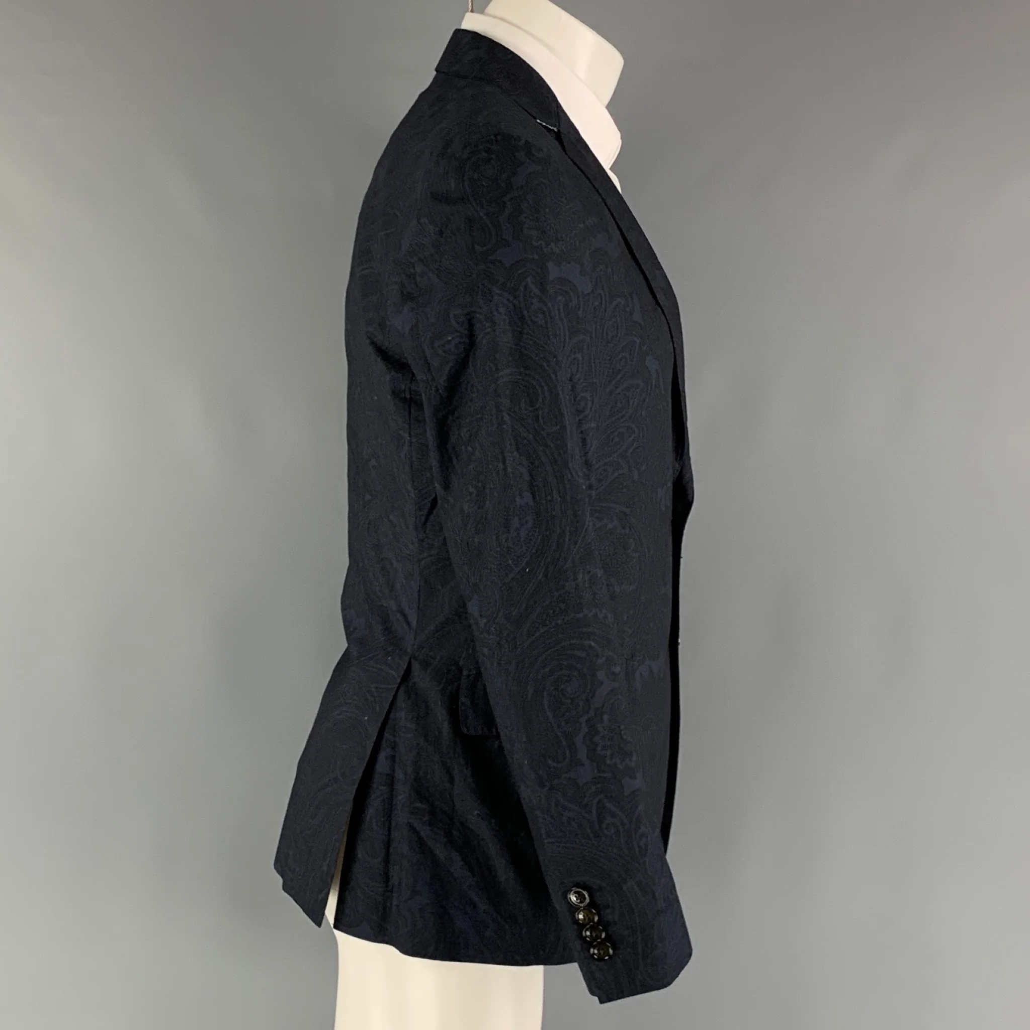ETRO Size 38 Navy Paisley Cotton Notch Lapel Sport Coat - Image 2