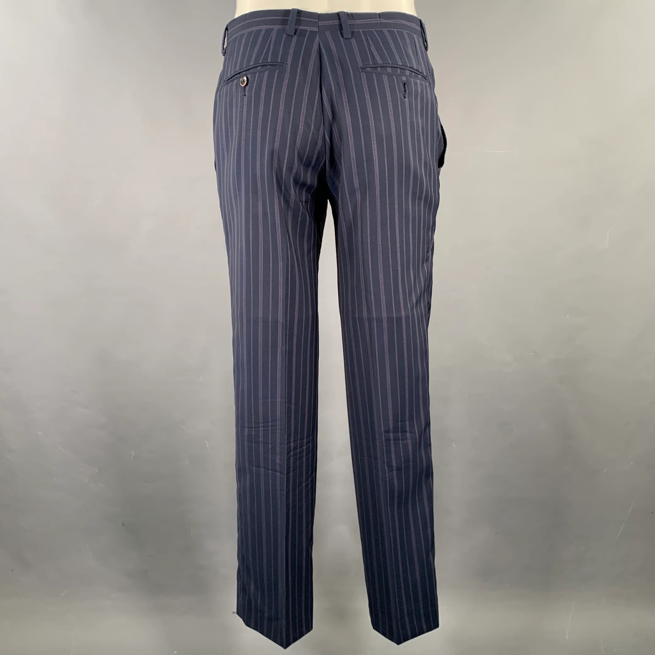 ETRO Size 38 Navy Purple Pinstripe Wool Notch Lapel Suit - Image 7