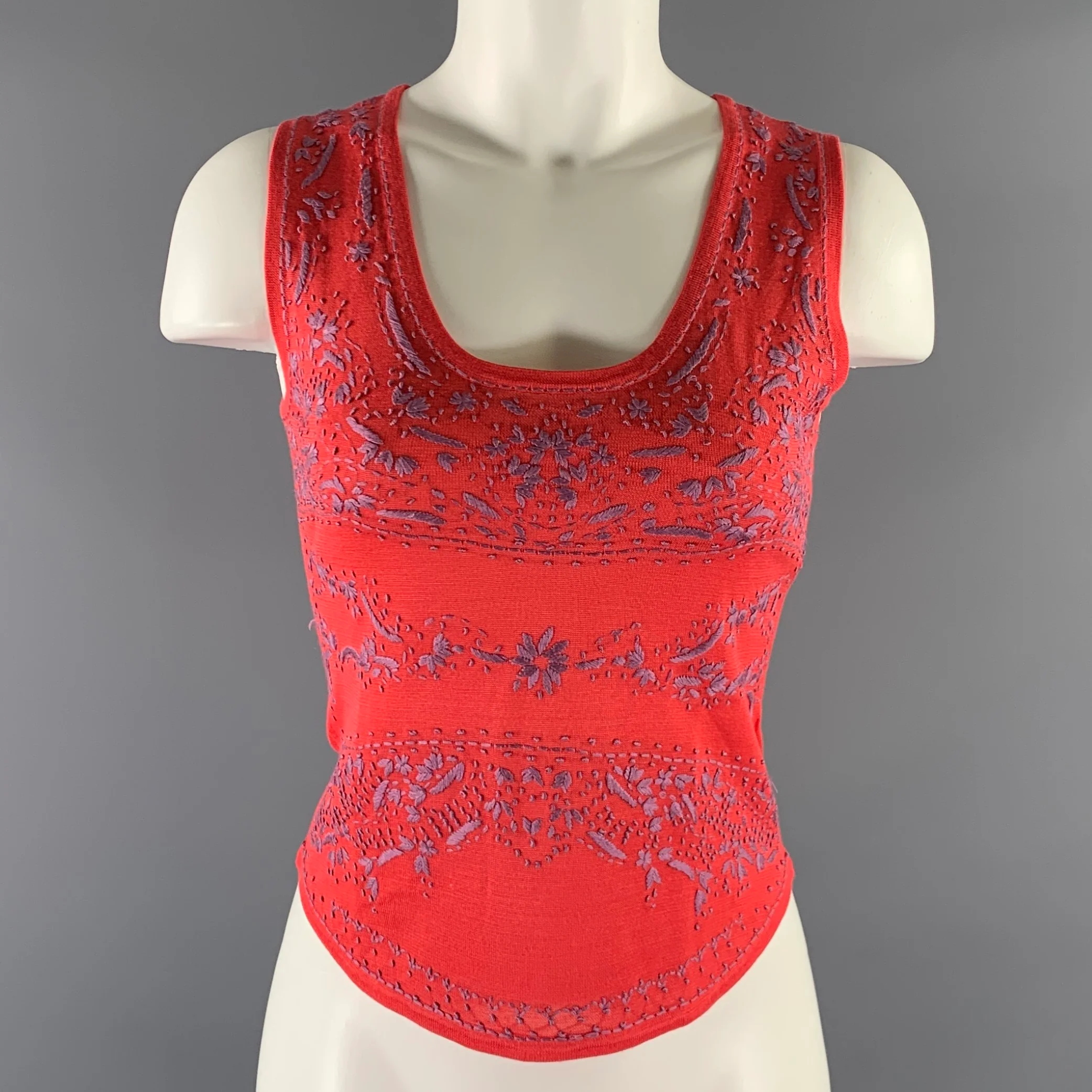 ETRO Size 4 Lavender Coral Silk Embroidered Tank Casual Top
