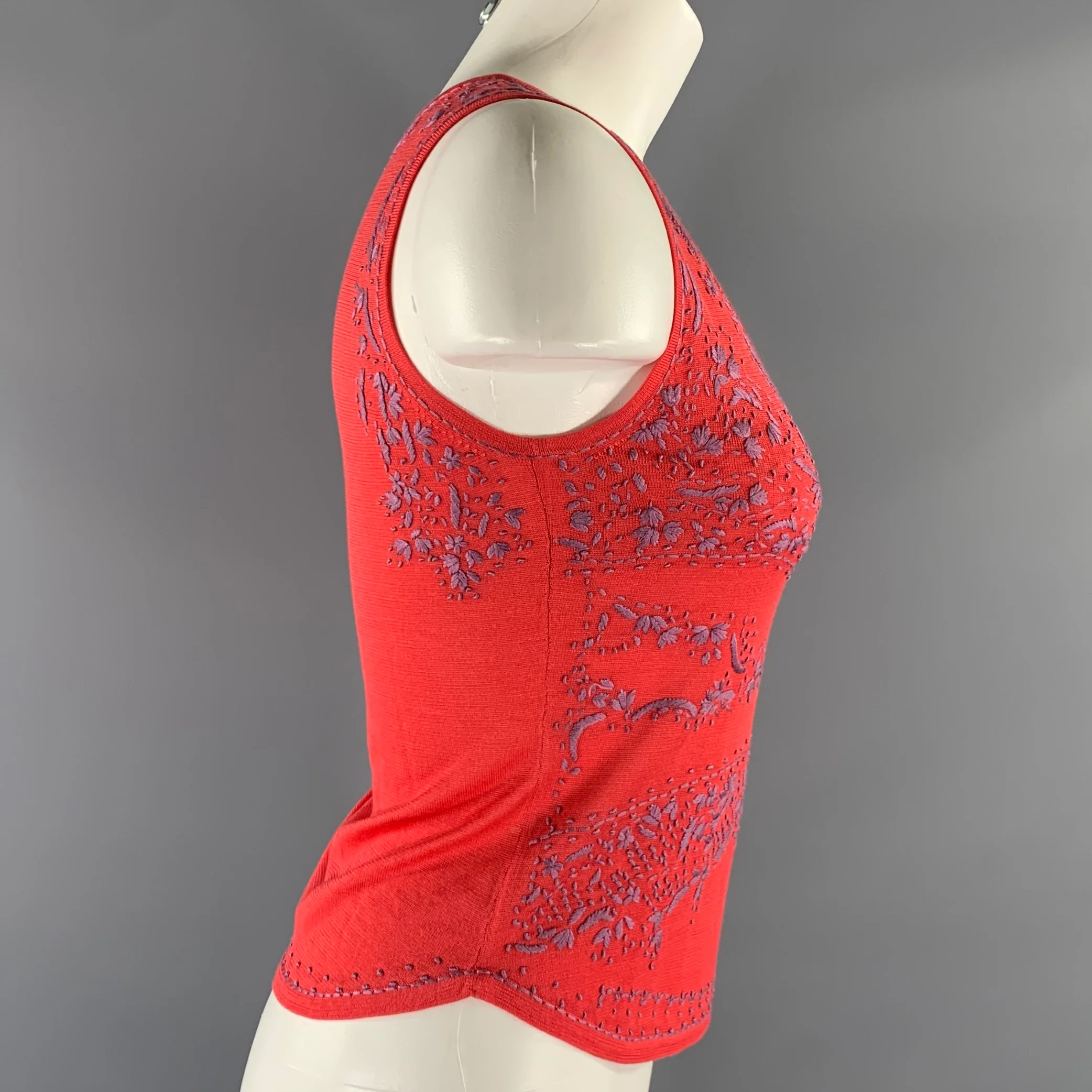 ETRO Size 4 Lavender Coral Silk Embroidered Tank Casual Top - Image 3