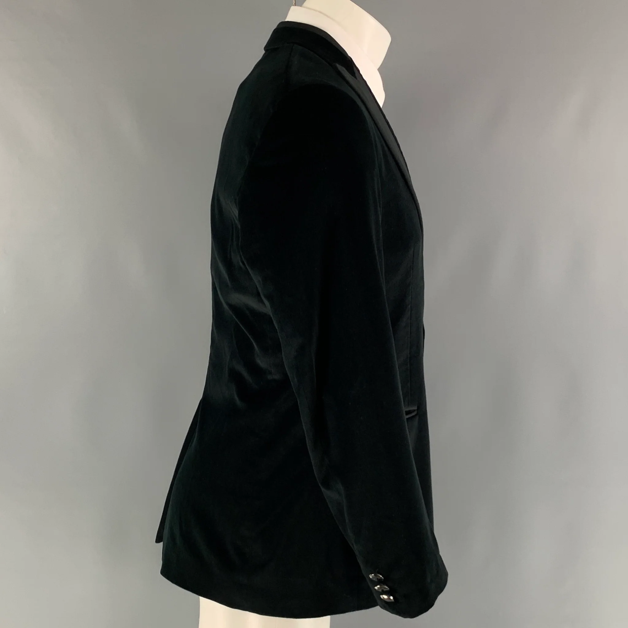 ETRO Size 40 Black Velvet Cotton Blend Peak Lapel Sport Coat - Image 2