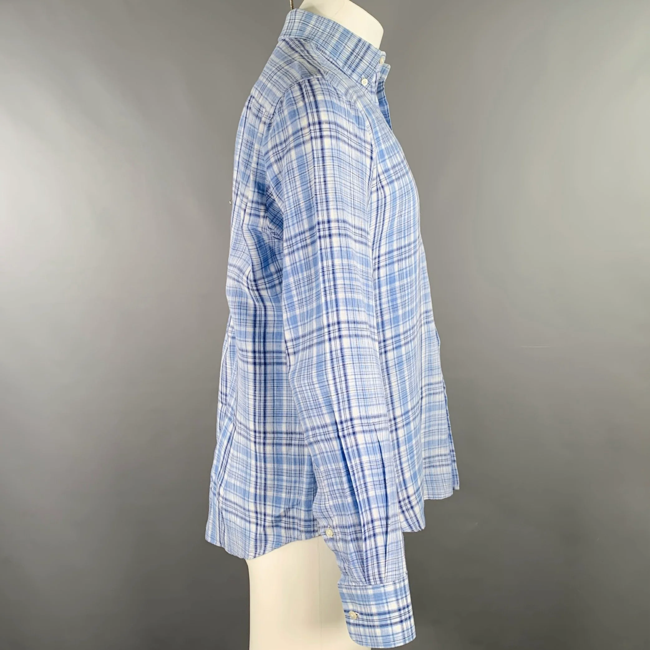 ETRO Size 40 Blue White Plaid Button Down Long Sleeve Shirt - Image 2