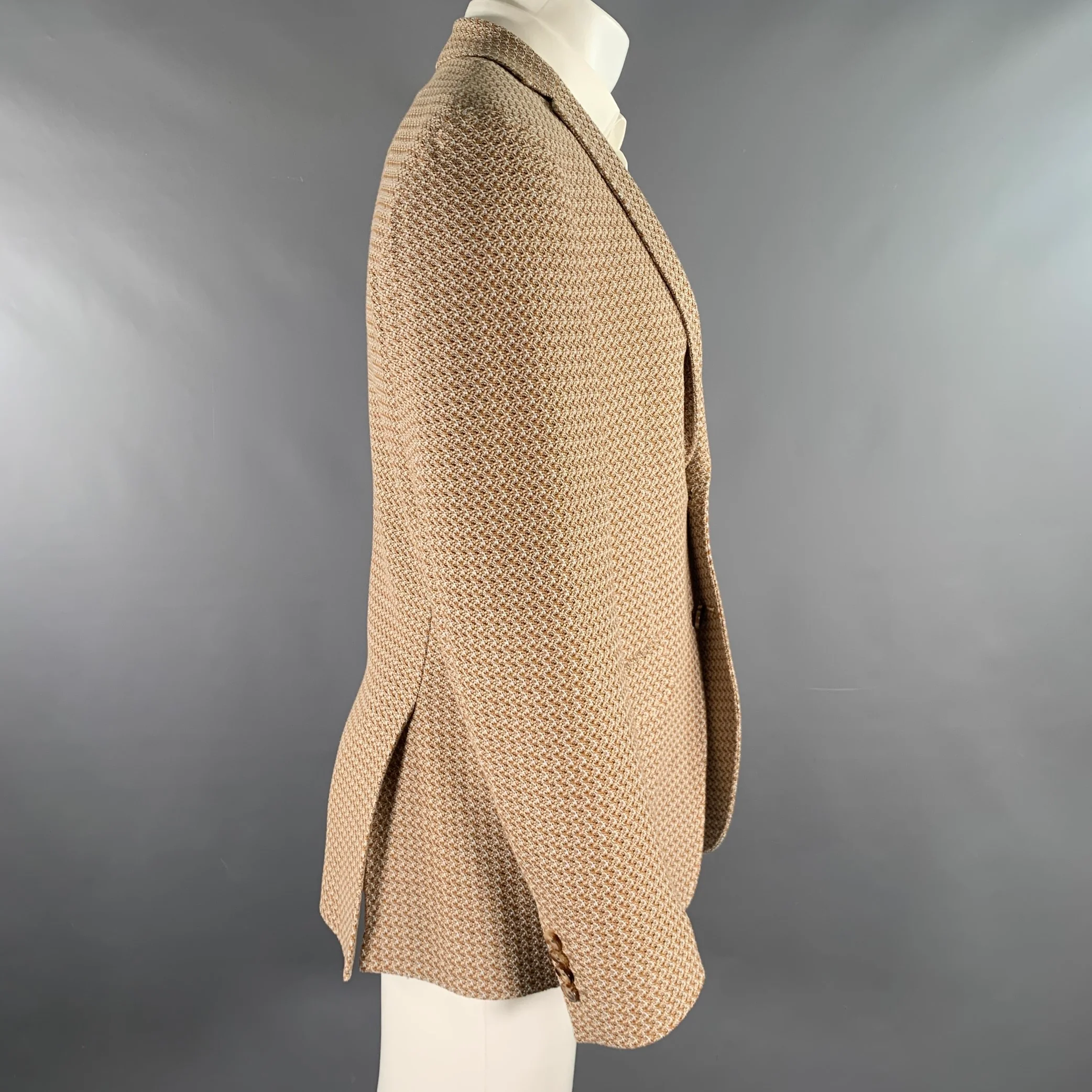 ETRO Size 40 Gold Grey Woven Cotton Notch Lapel Sport Coat - Image 3