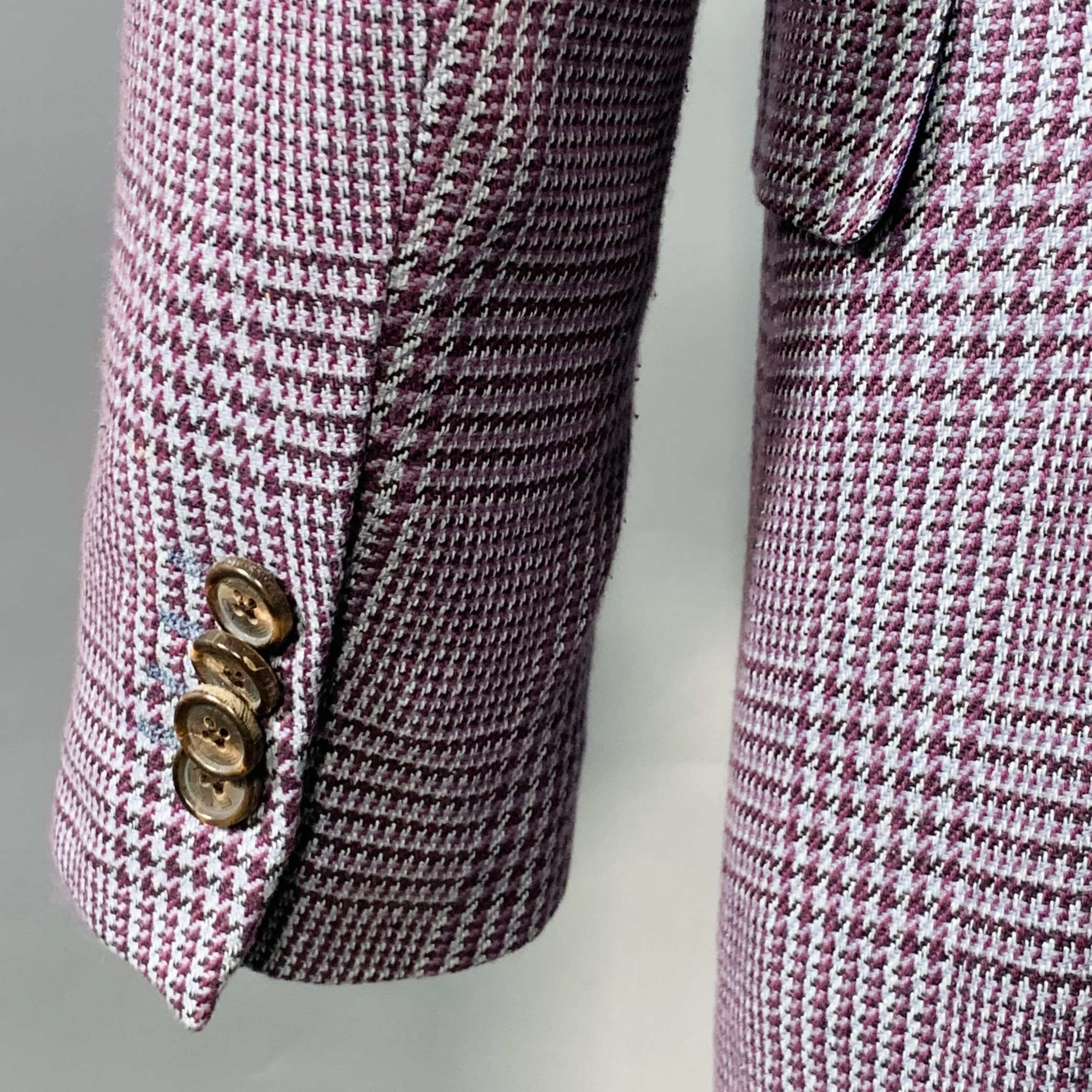 ETRO Size 40 Grey Burgundy Glenplaid Silk Cotton Slim Fit Peak Lapel Sport Coat - Image 6