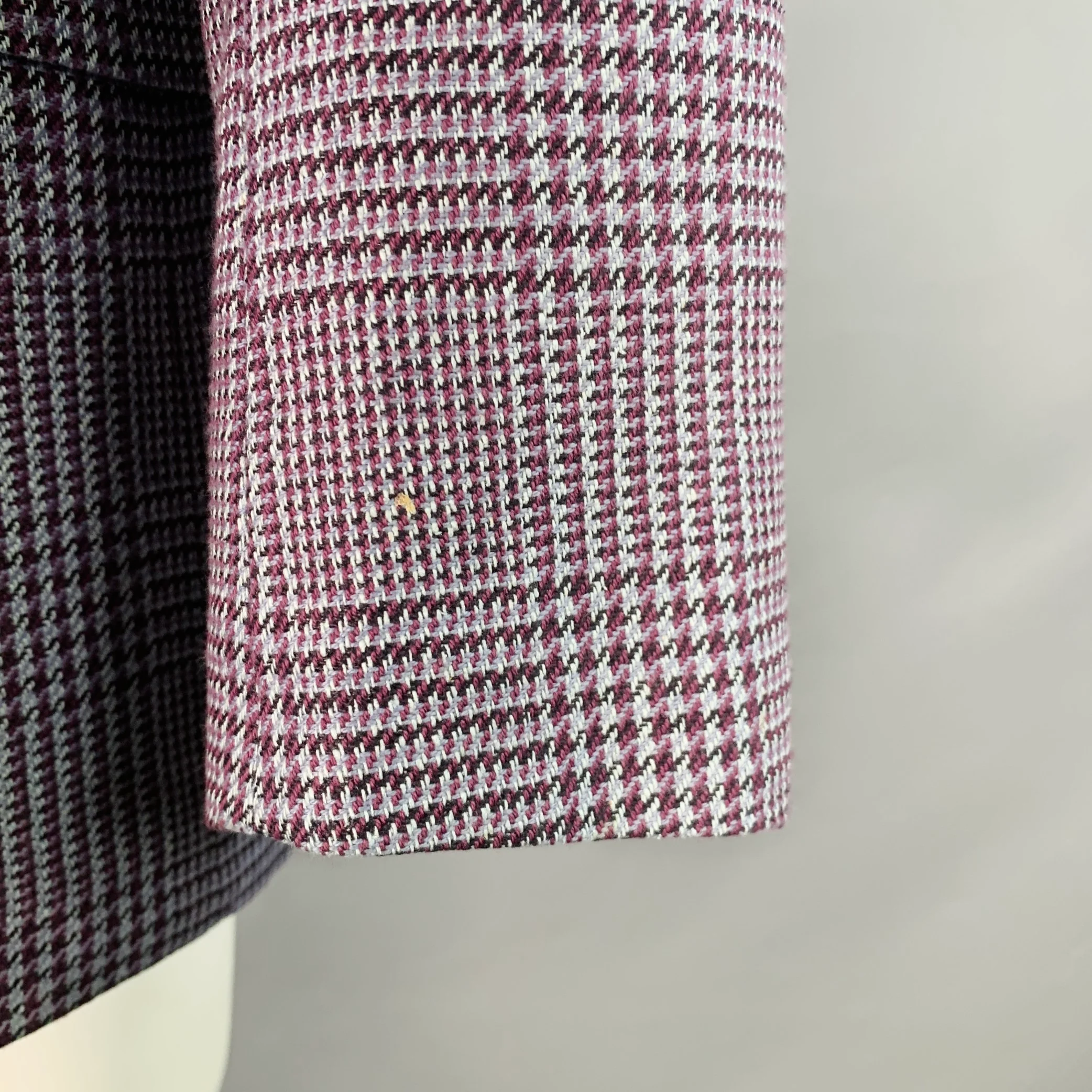 ETRO Size 40 Grey Burgundy Glenplaid Silk Cotton Slim Fit Peak Lapel Sport Coat - Image 7