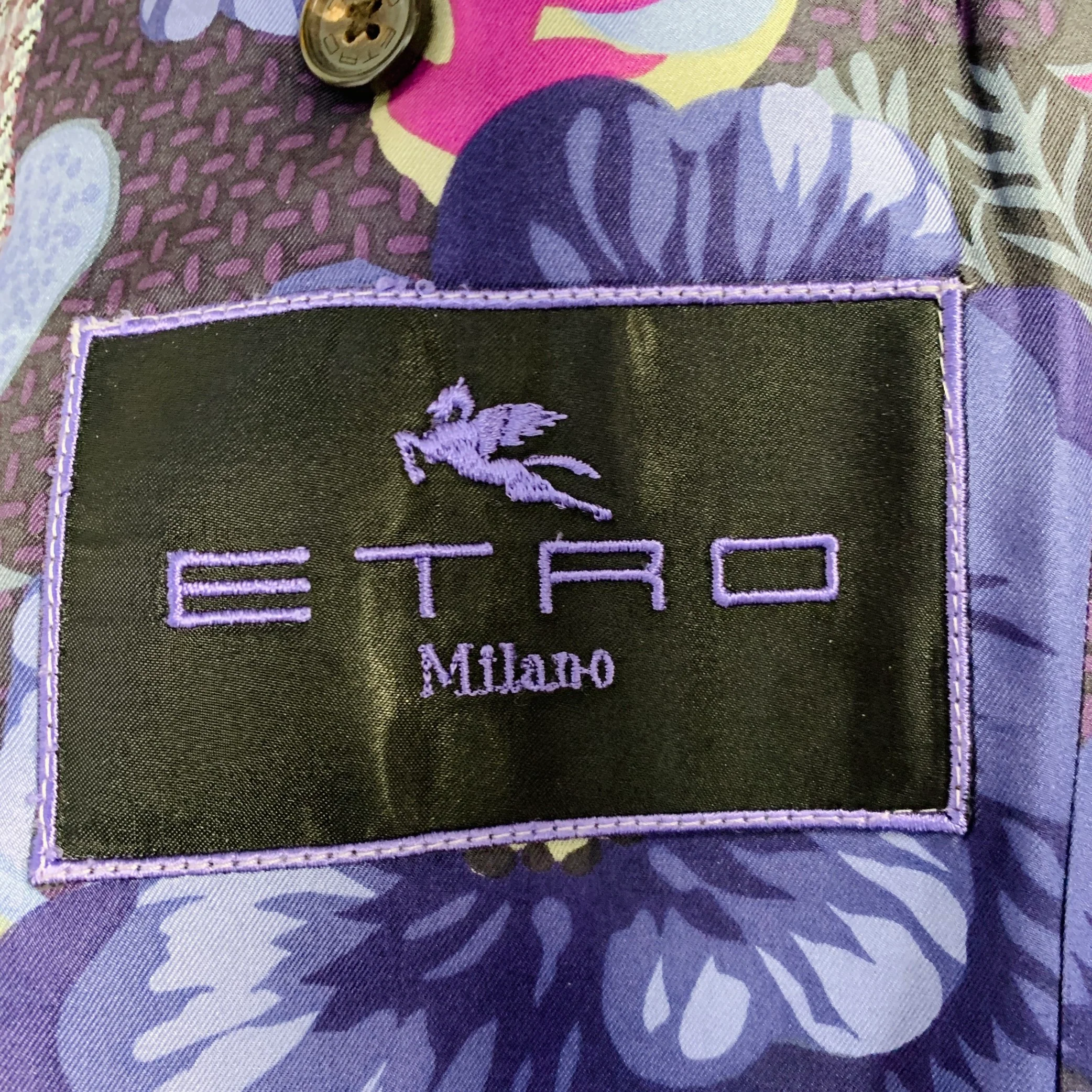 ETRO Size 40 Grey Burgundy Glenplaid Silk Cotton Slim Fit Peak Lapel Sport Coat - Image 8