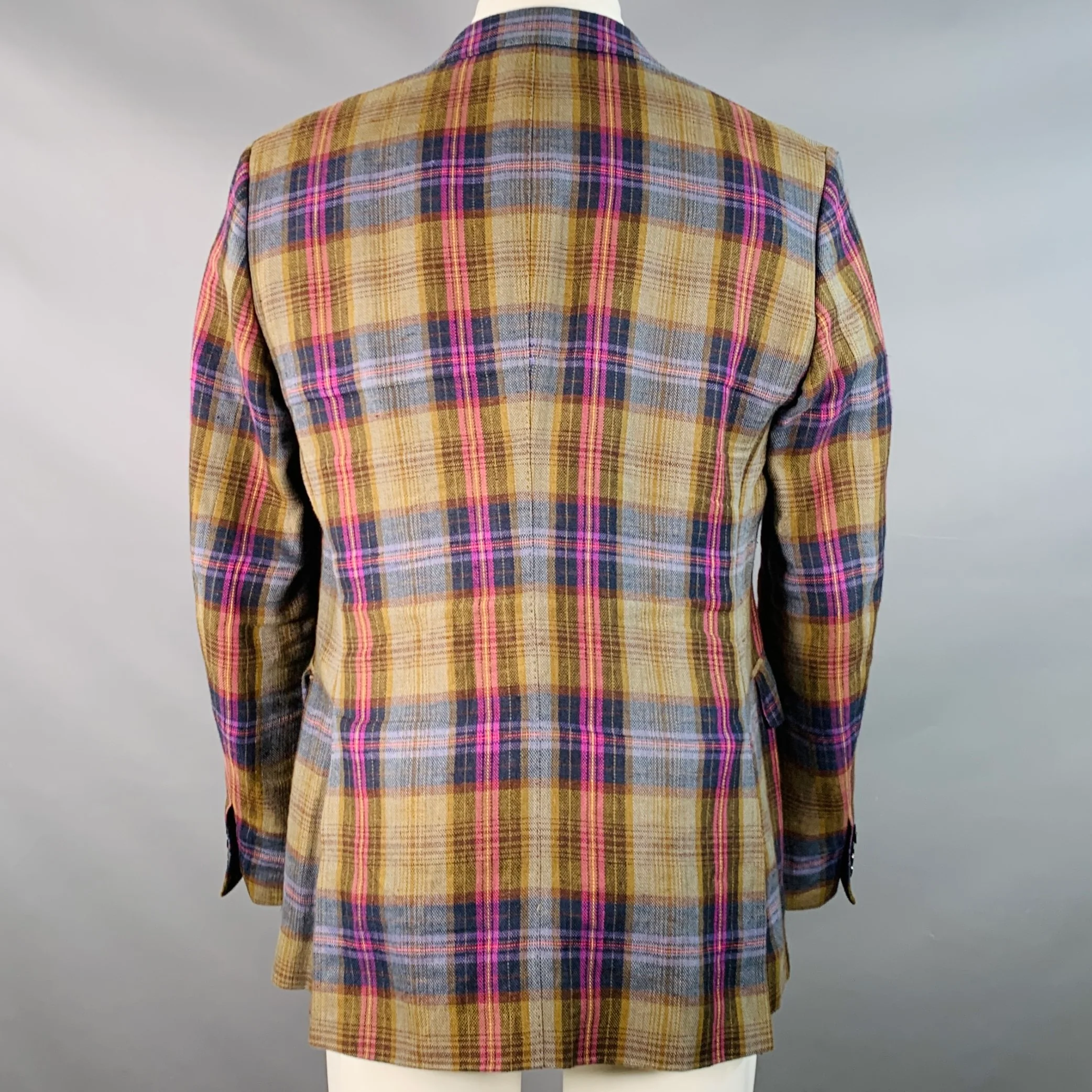 ETRO Size 40 Multi Color Plaid Linen Blend Notch Lapel Sport Coat - Image 3