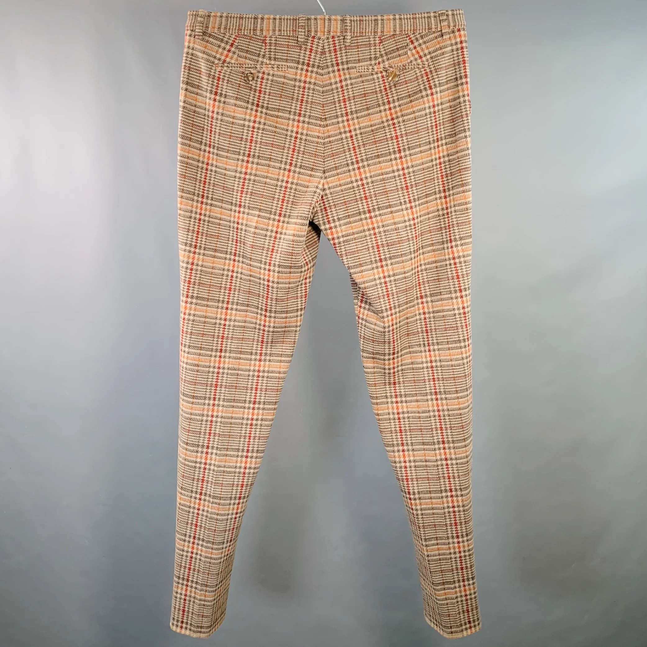ETRO Size 40 Tan Grey Red Plaid Wool Blend Tapered Zip Fly Dress Pants - Image 3