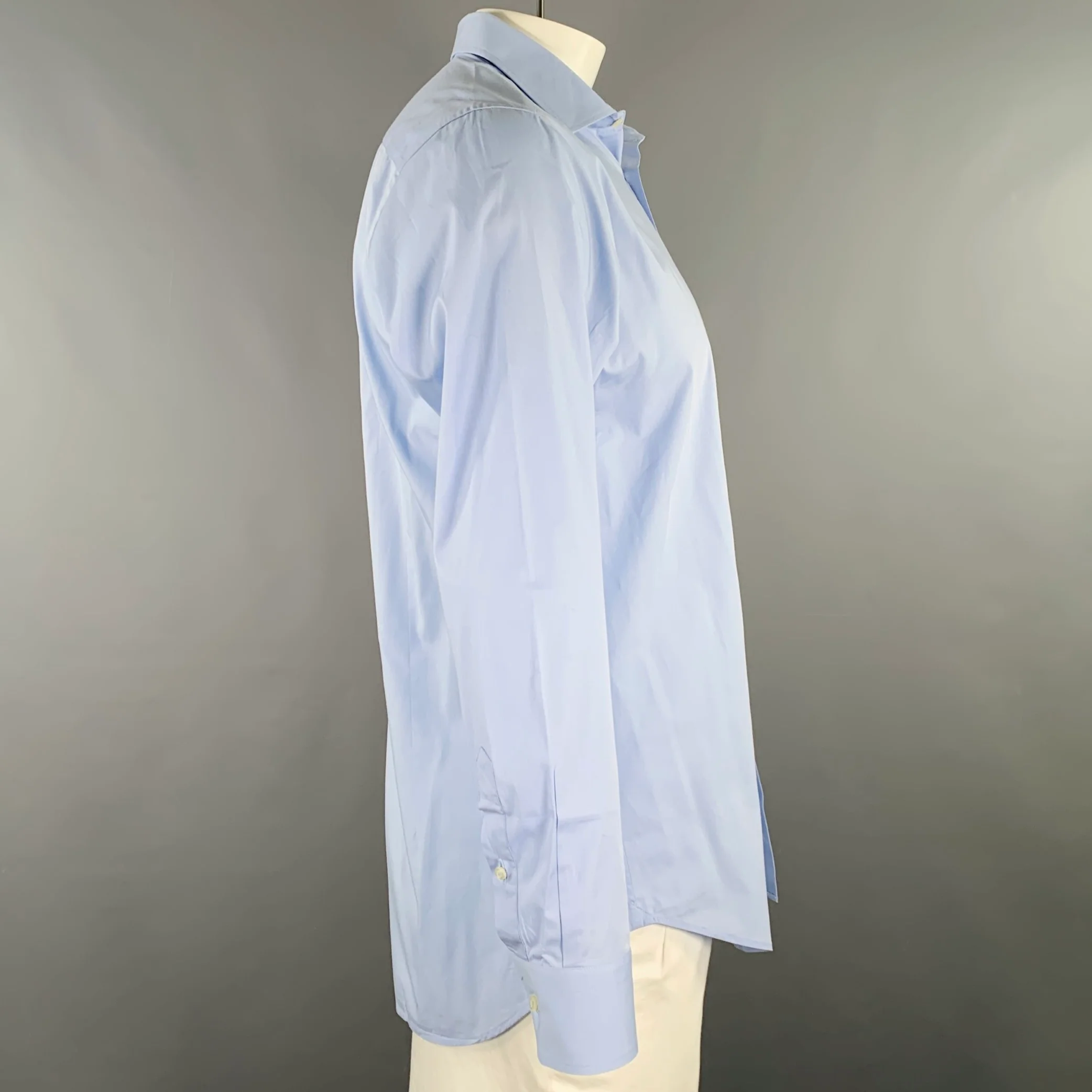 ETRO Size 42 Blue Cotton Blend Curved Cutaway Long Sleeve Shirt - Image 2