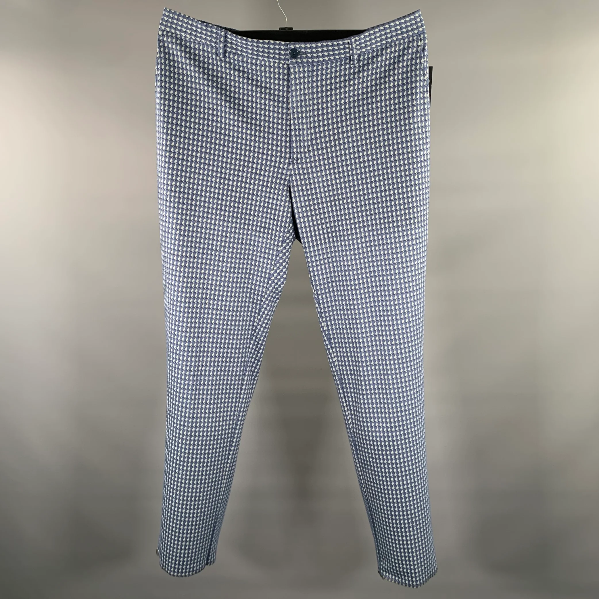 ETRO Size 42 Navy Blue Print Viscose Blend Flat Front Dress Pants