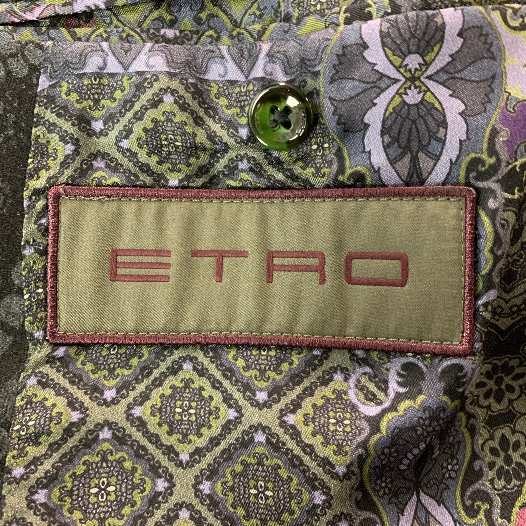 ETRO Size 44 Black Grey Paisley Wool Blend Single breasted Sport Coat - Image 4