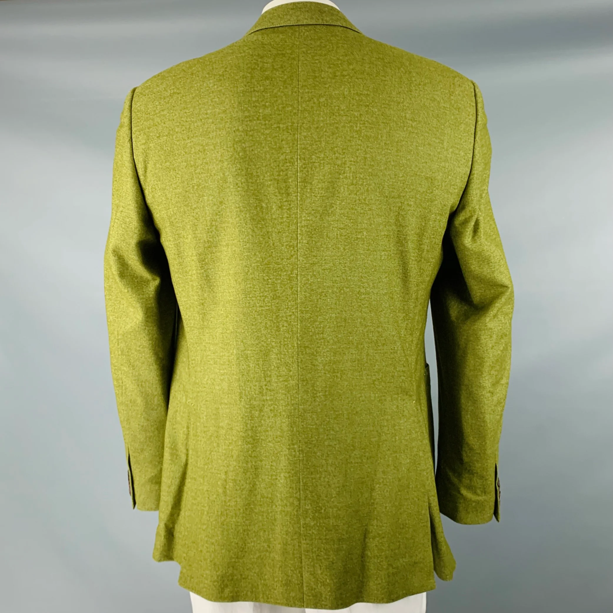 ETRO Size 44 Heather Green Wool Blend Peak Lapel Sport Coat - Image 4