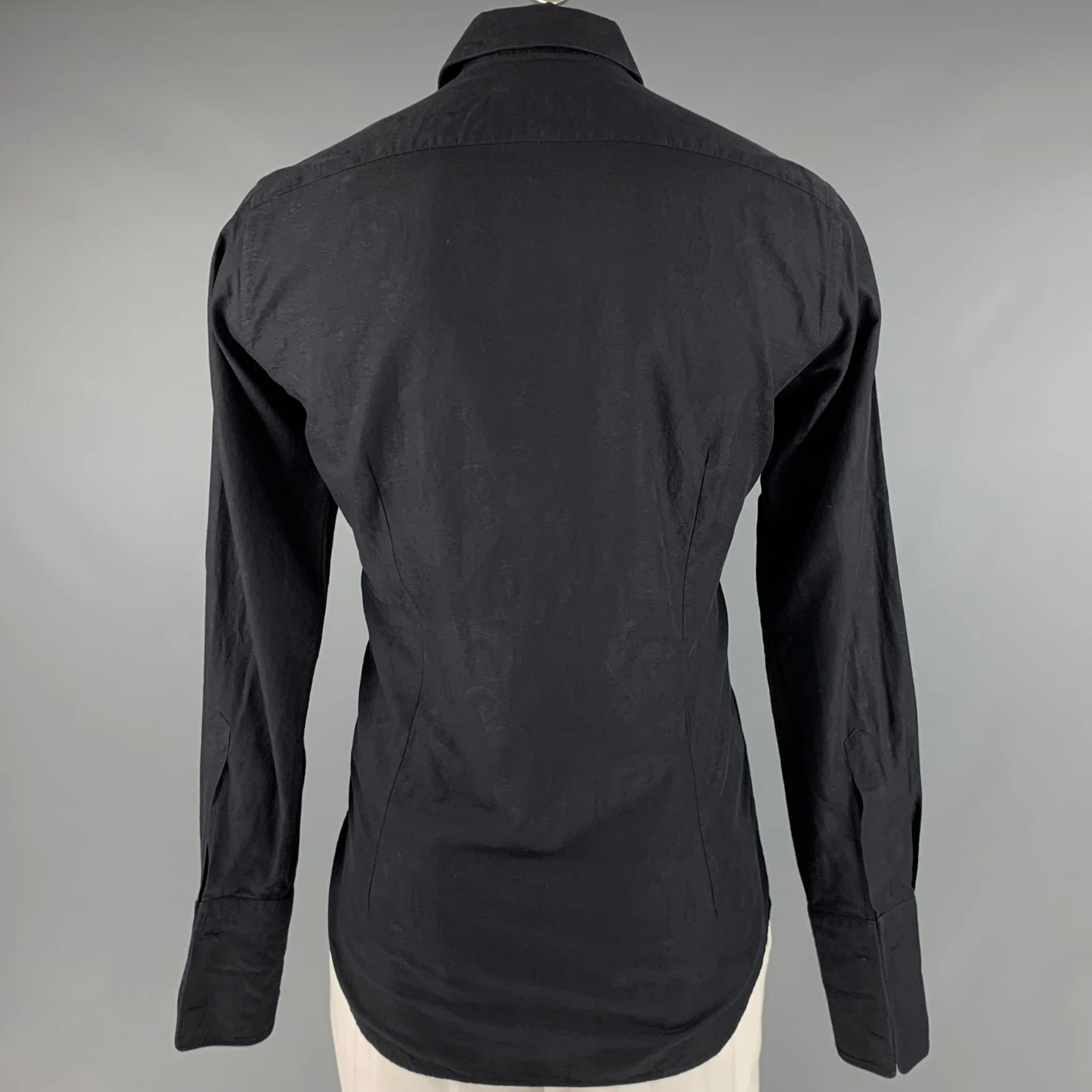 ETRO Size L Black Paisley Cotton French Cuff Long Sleeve Shirt - Image 3