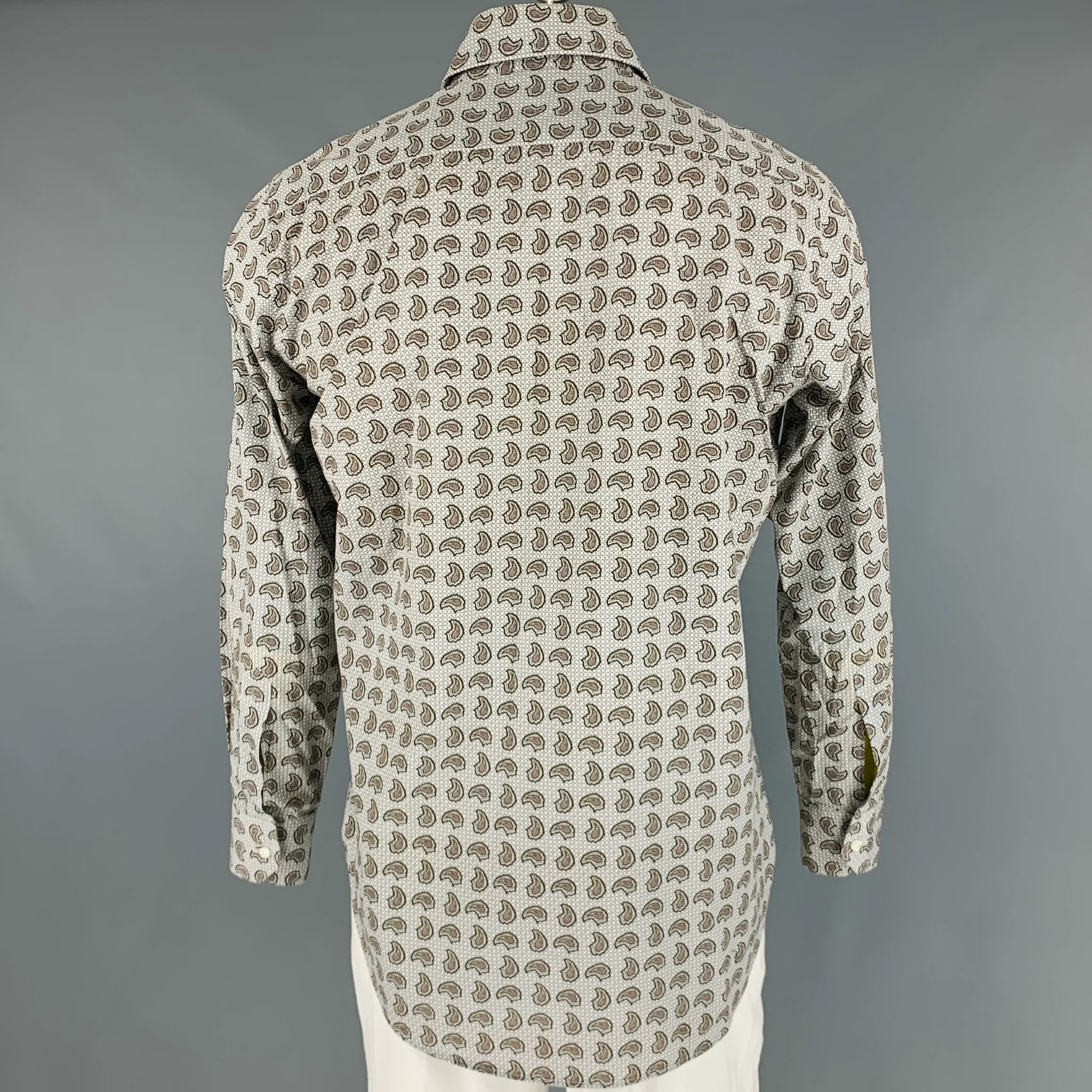 ETRO Size L Grey Brown Paisley Cotton Button Up Long Sleeve Shirt - Image 4