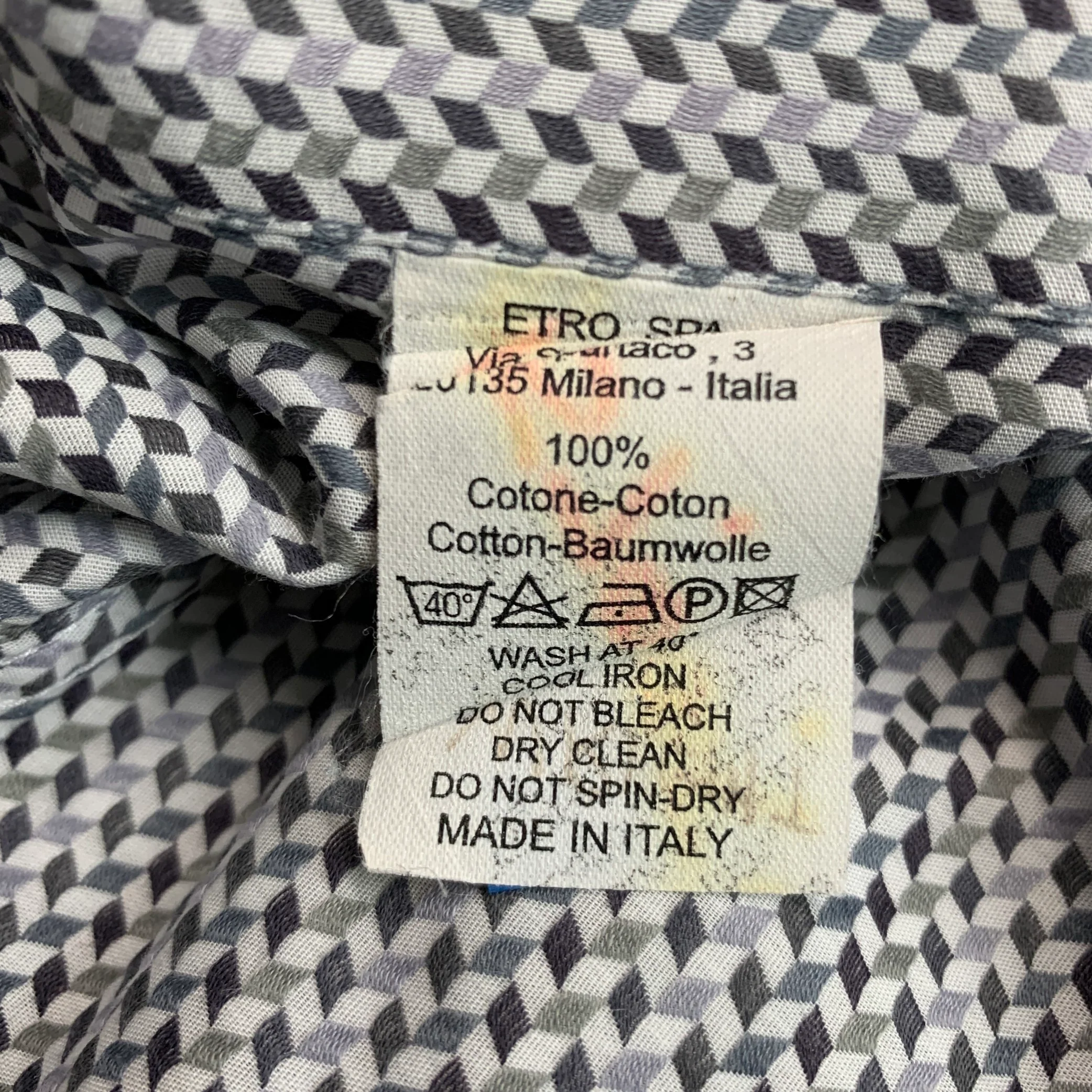 ETRO Size L Grey White Geometric Cotton Button Up Long Sleeve Shirt - Image 7