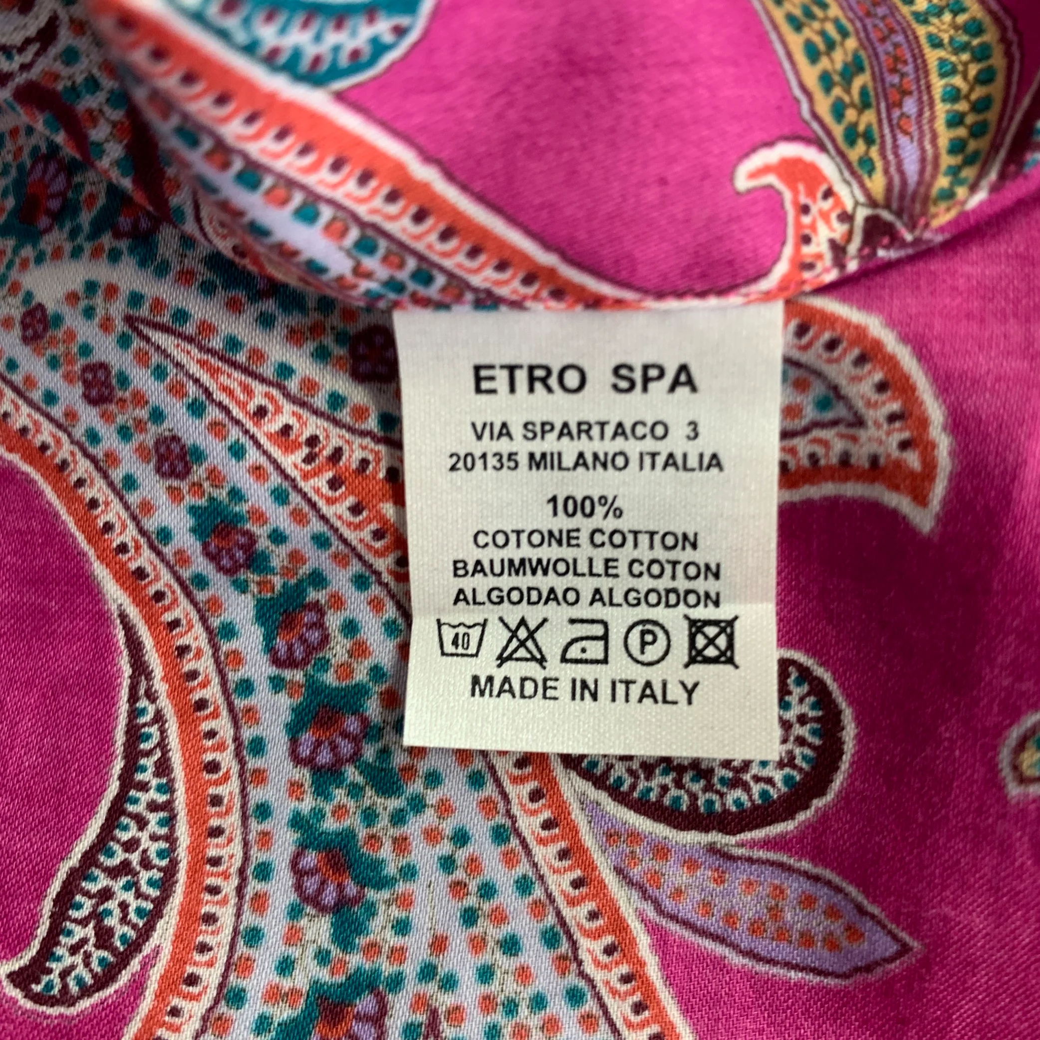 ETRO Size L Magenta Multi Color Paisley Cotton Button Up Long Sleeve Shirt - Image 5
