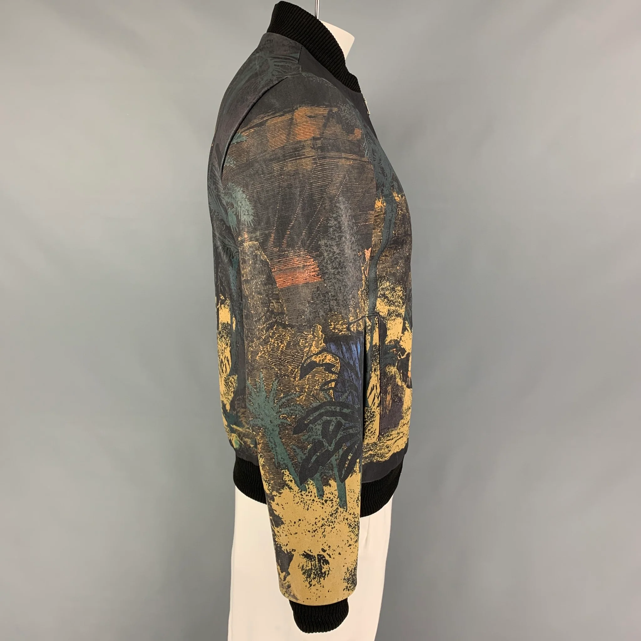 ETRO Size L Multi-Color Print Polyester Blend Bomber Jacket - Image 3
