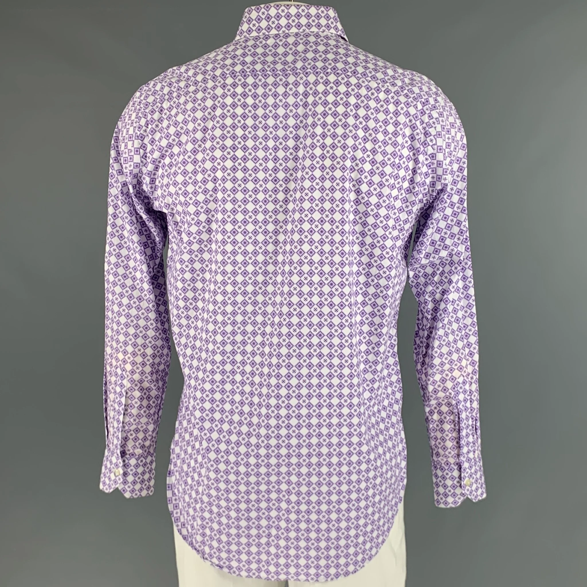ETRO Size L Purple White Rhombus Cotton Button Up Long Sleeve Shirt - Image 3