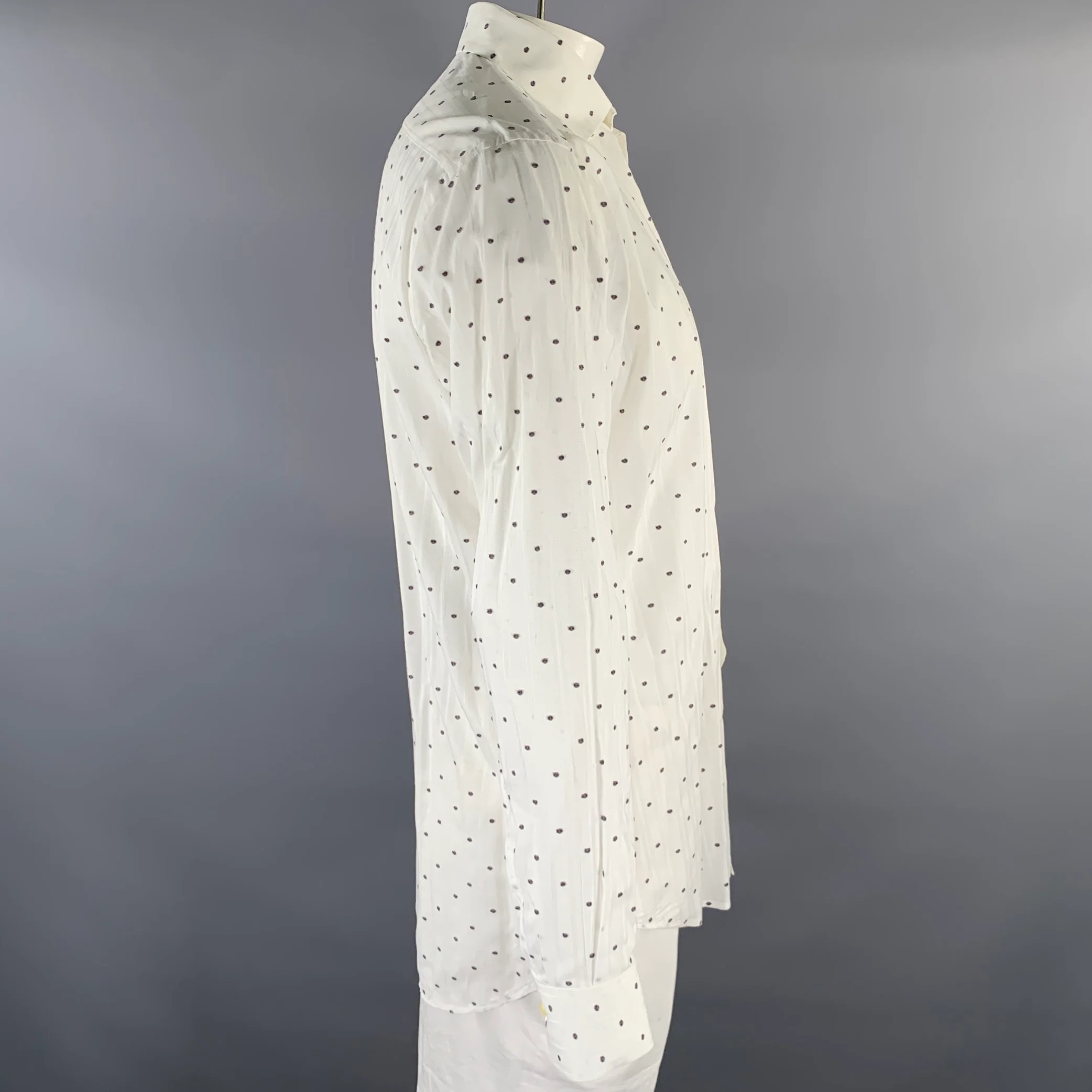 ETRO Size L White Grey Polka Dot See Through Stripe Long Sleeve Shirt - Image 3