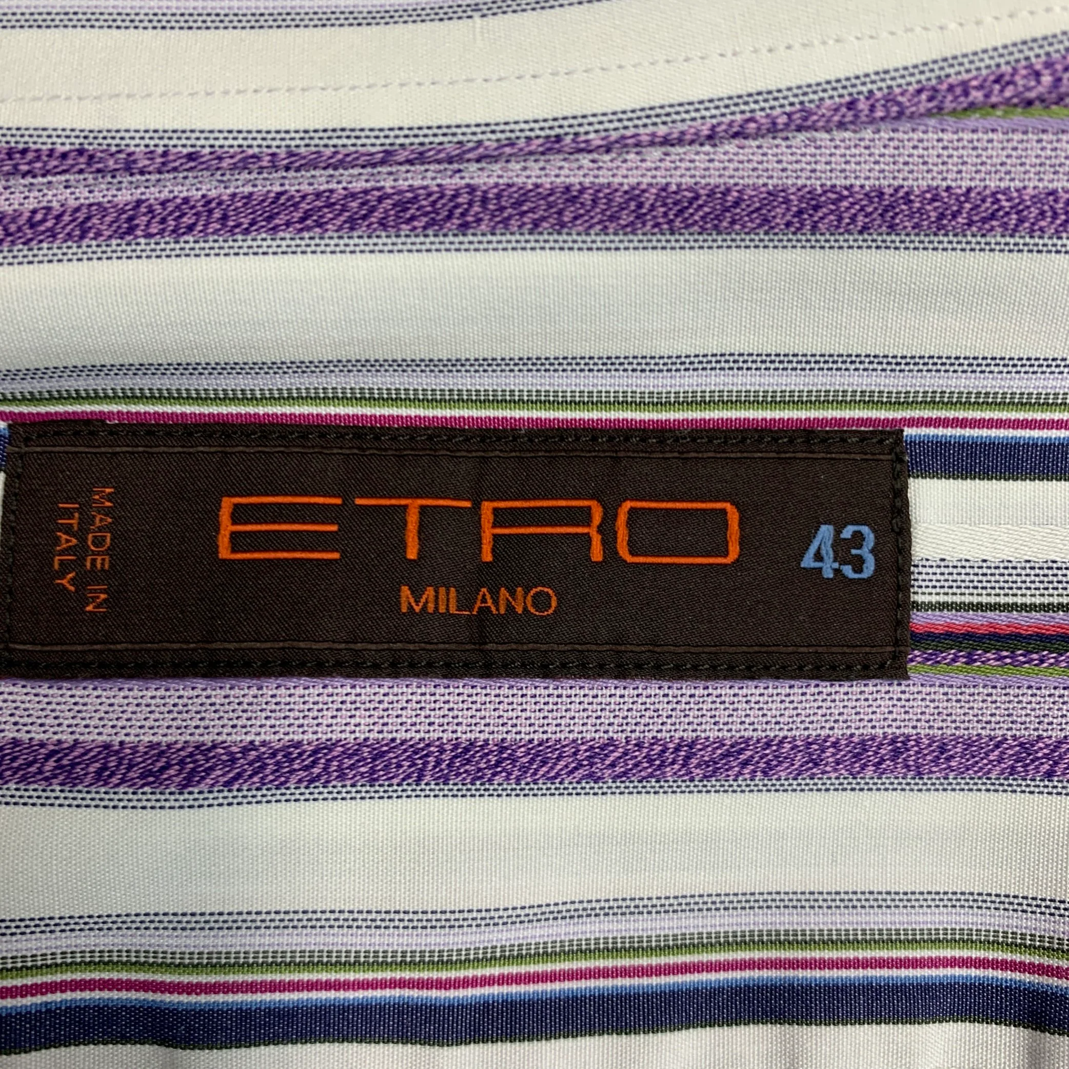 ETRO Size L White Purple Stripe Cotton Button Up Long Sleeve Shirt - Image 5