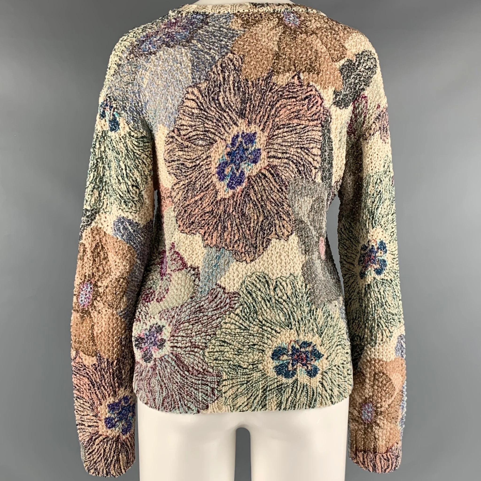 ETRO Size M Beige Multicolour Cotton Blend Floral Crew Neck Pullover - Image 4
