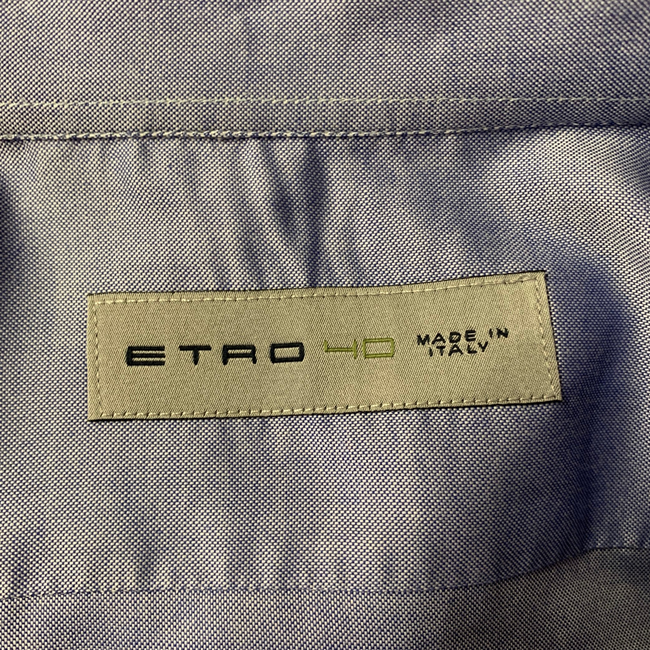 ETRO Size M Blue Pointed Collar Long Sleeve Shirt - Image 4