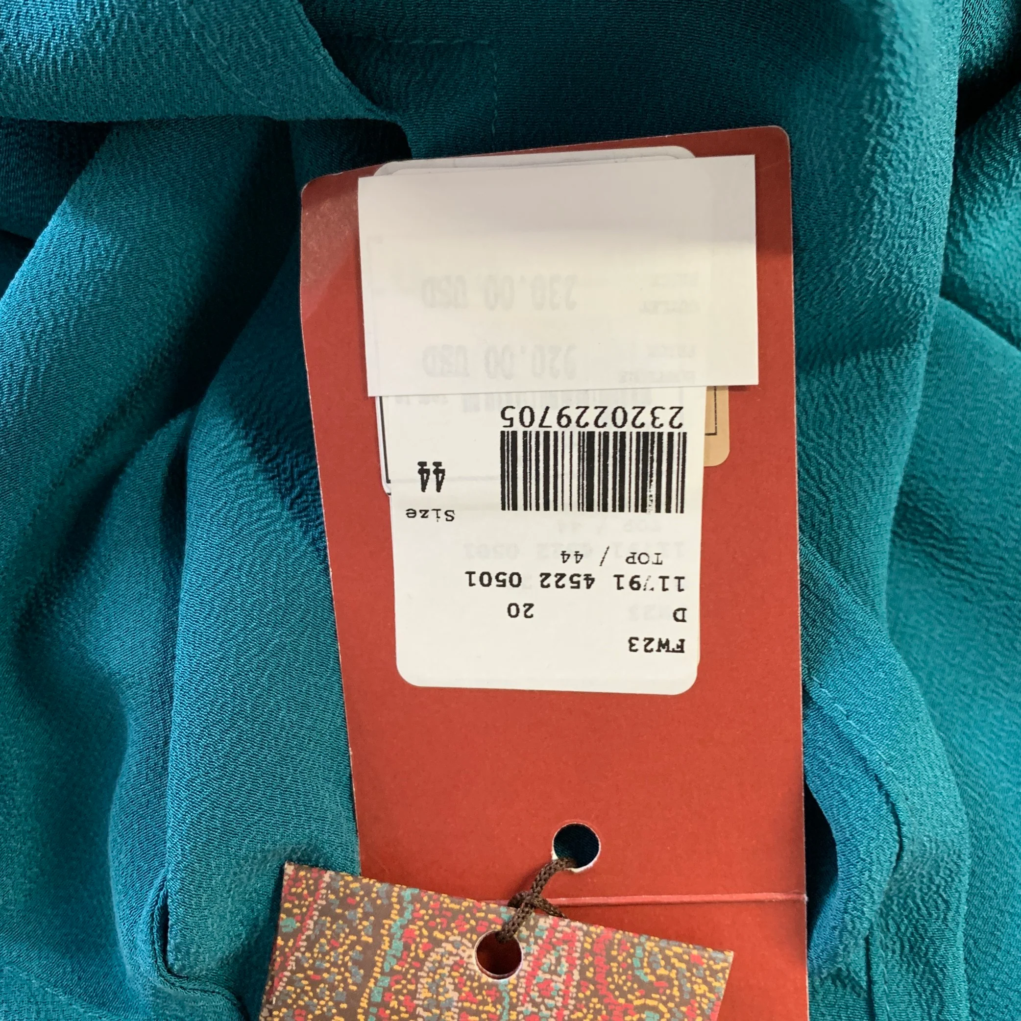 ETRO Size M Blue Turqoise Silk Textured See Through Casual Top - Image 5