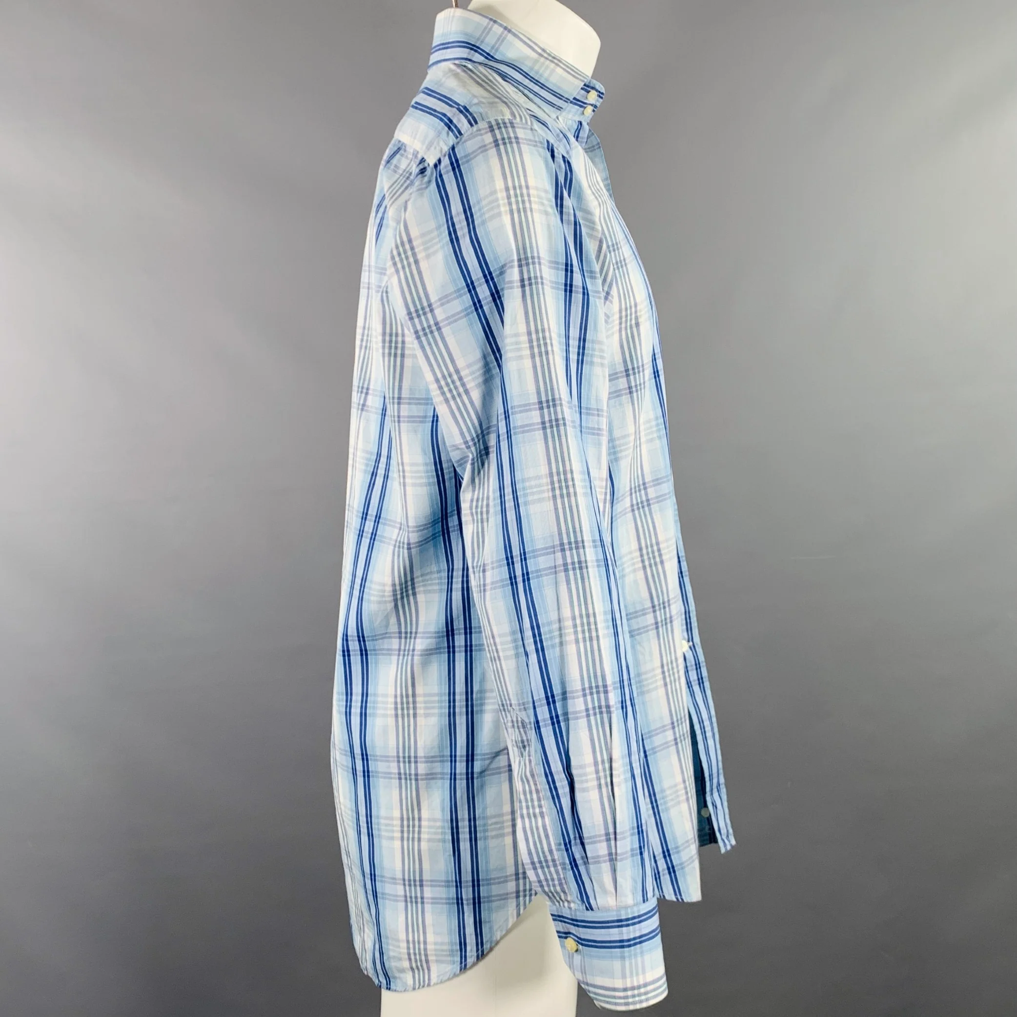 ETRO Size M Blue White Plaid Cotton Button Up Long Sleeve Shirt - Image 2