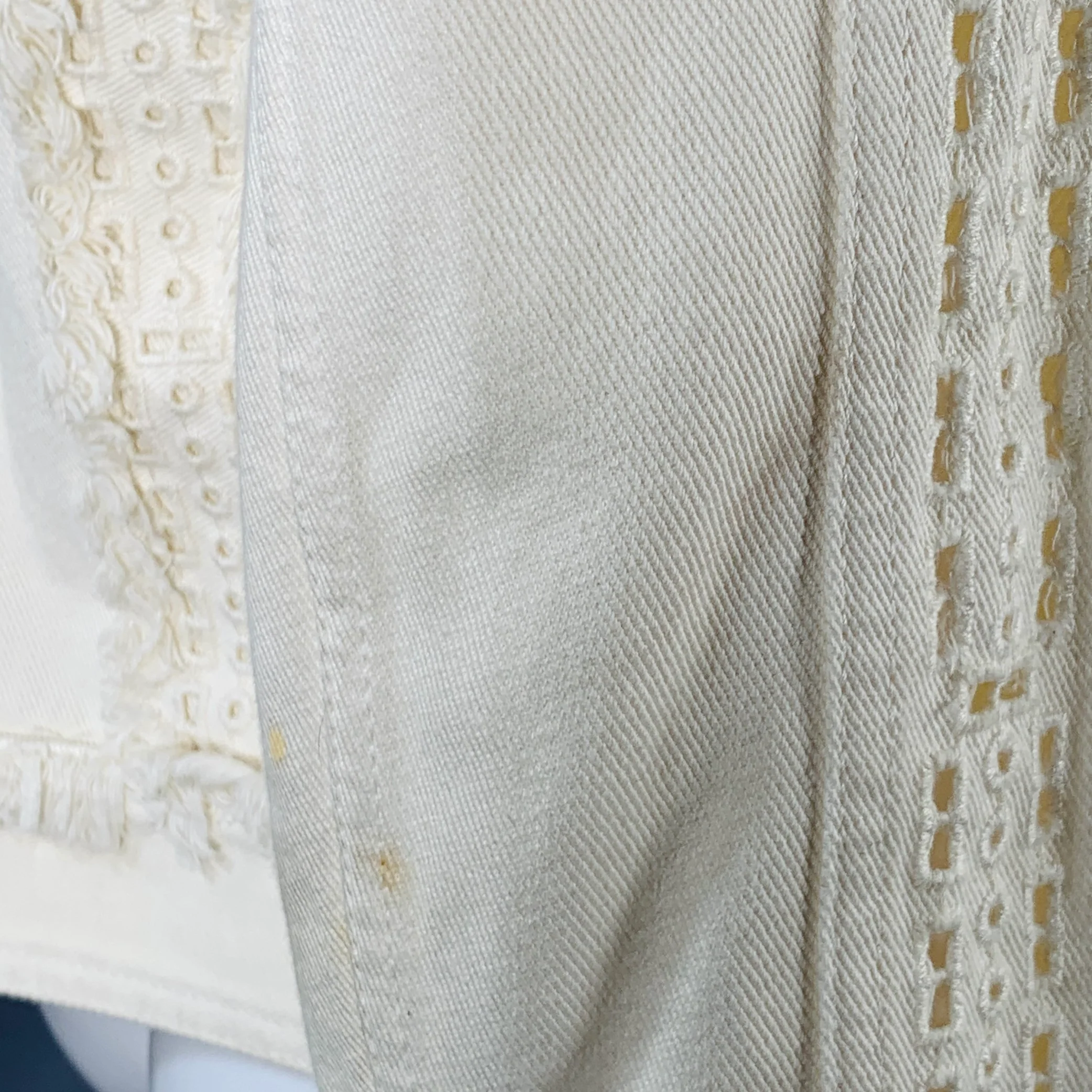 ETRO Size M Cream Eyelet Denim Fringe Trucker Jacket Blazer - Image 7