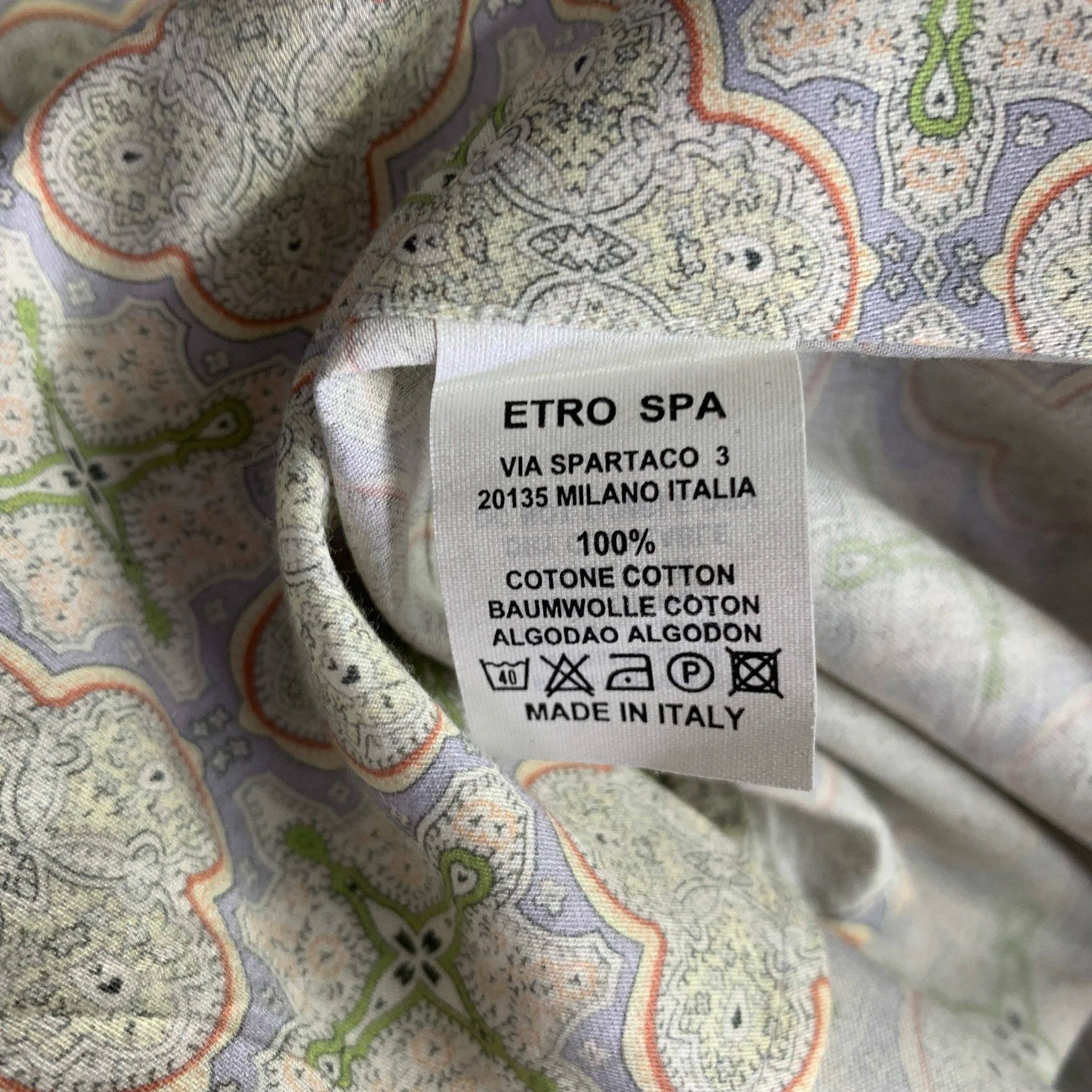 ETRO Size M Green Blue Print Cotton Button Up Long Sleeve Shirt - Image 7