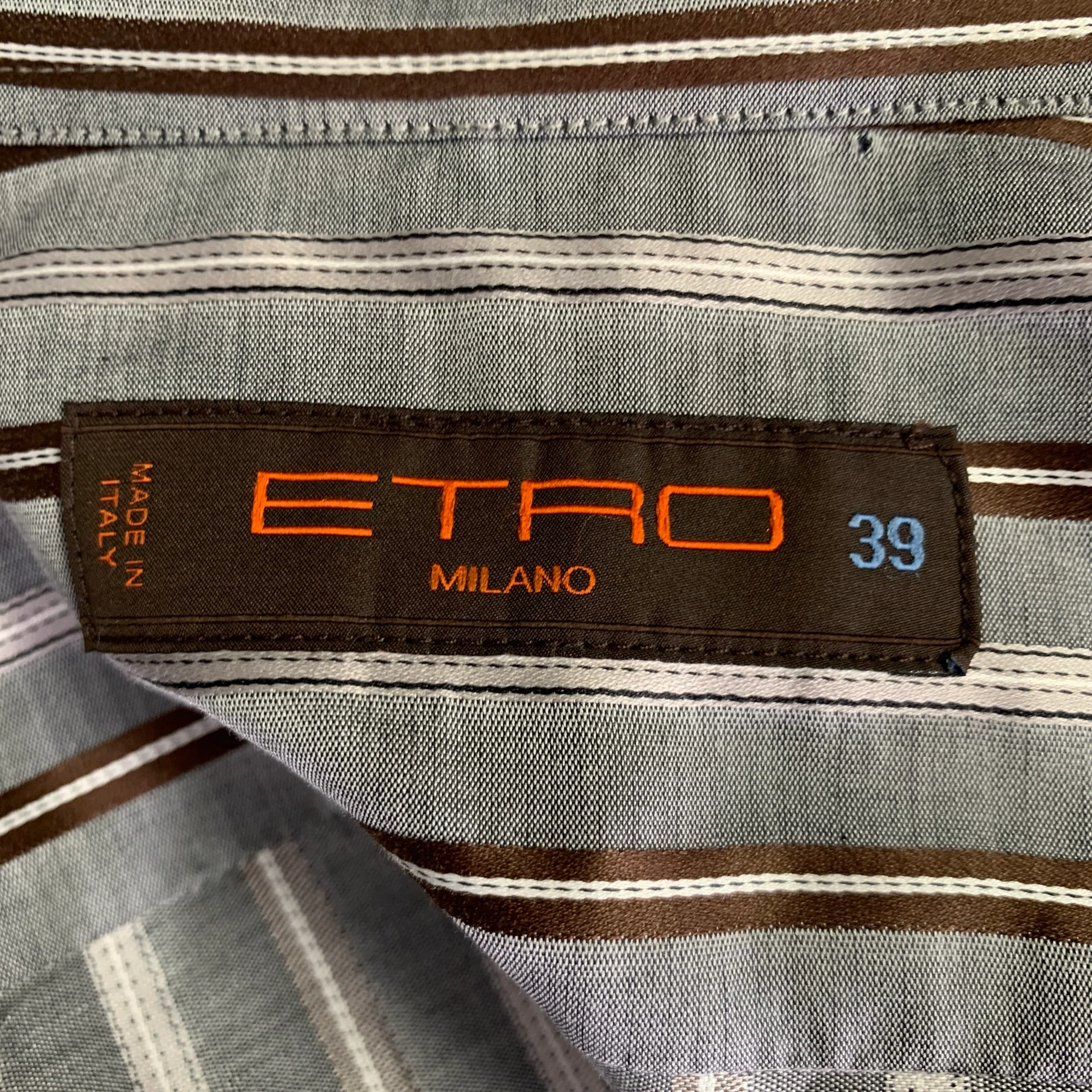ETRO Size M Grey Stripe Cotton Button Up Long Sleeve Shirt - Image 5