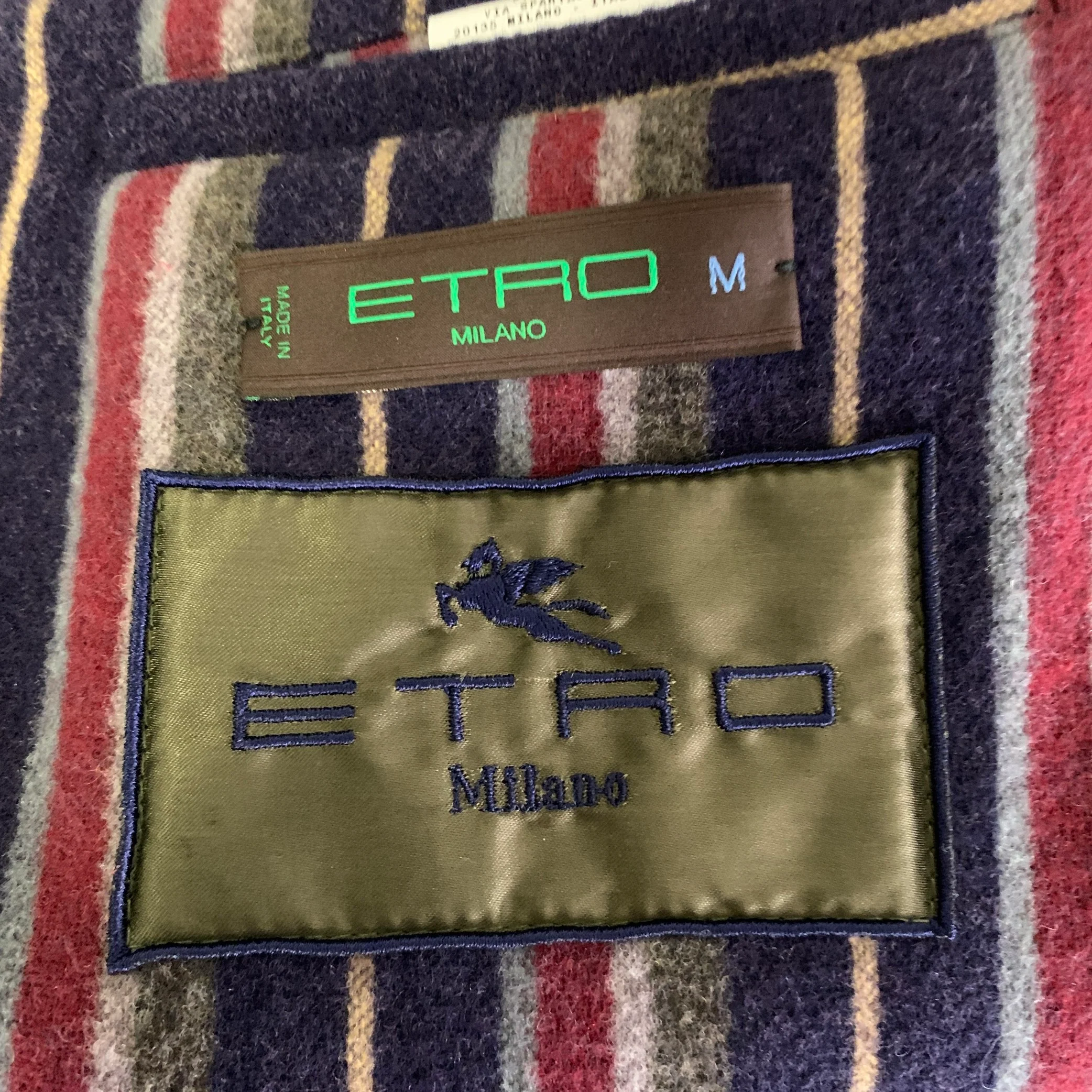 ETRO Size M Navy Plaid Wool Utility Coat - Image 5