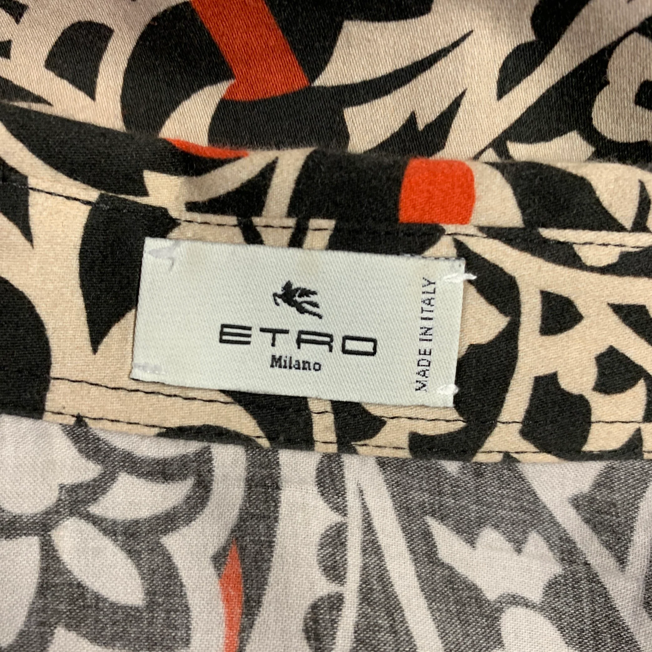 ETRO Size M Orange Black Khaki Abstract Floral Long Sleeve Shirt - Image 5