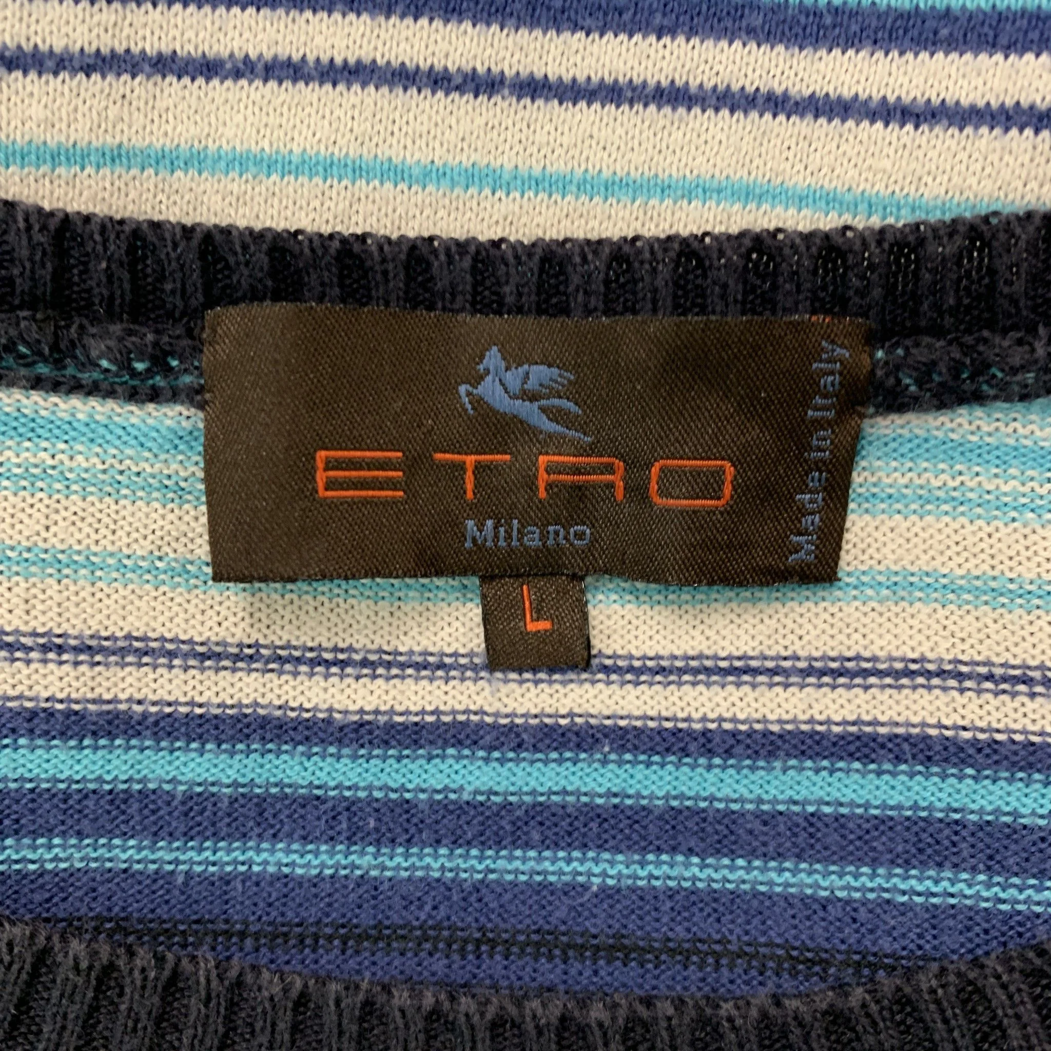 ETRO Size M Purple Blue Stripe Jersey Crew-Neck Pullover - Image 4
