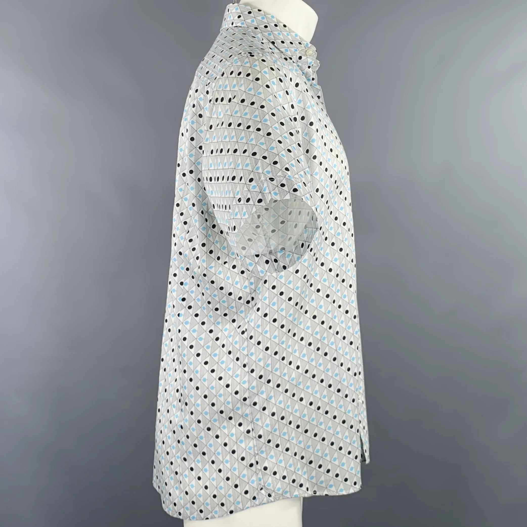 ETRO Size M White Black Blue Abstract Short Sleeve Shirt - Image 3