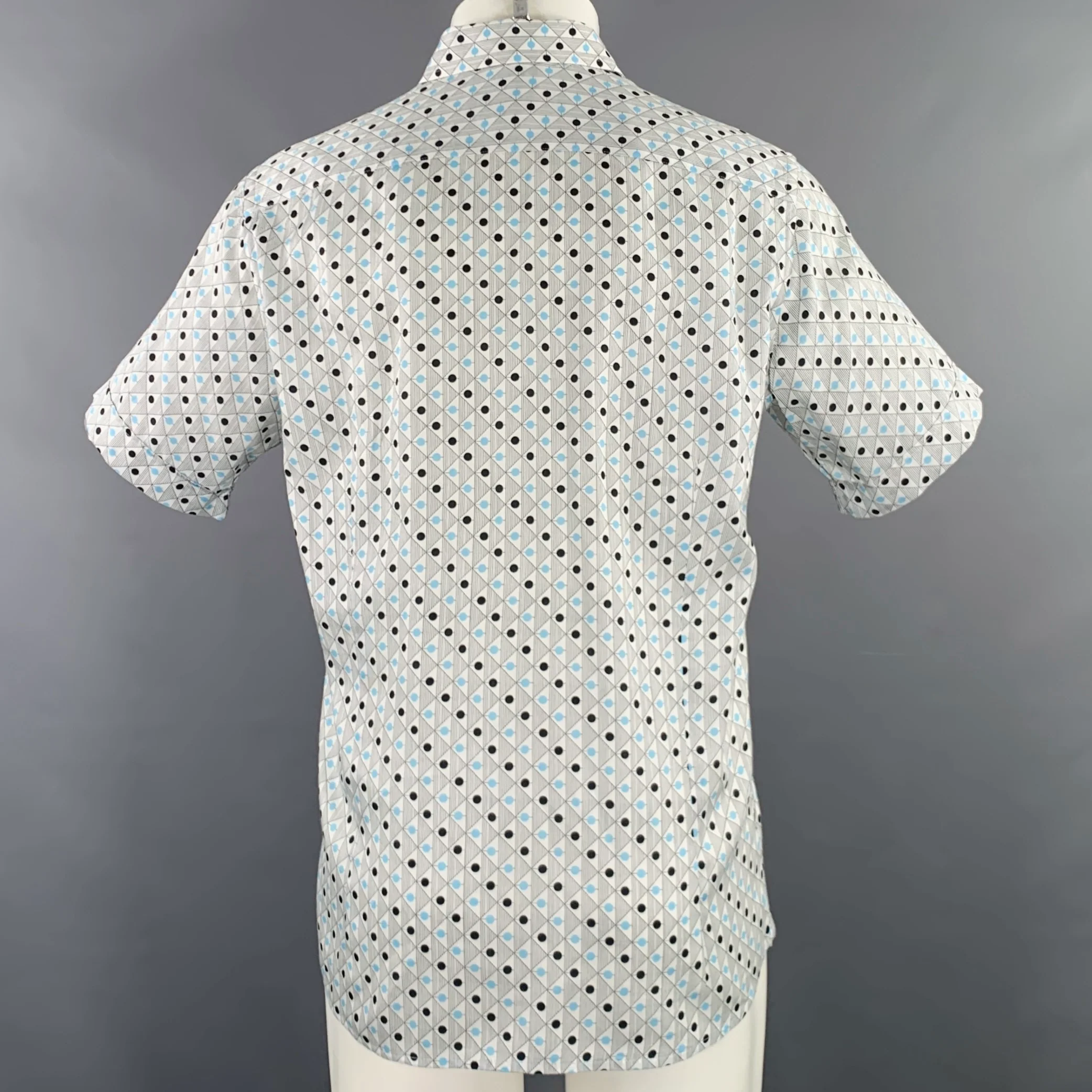 ETRO Size M White Black Blue Abstract Short Sleeve Shirt - Image 4