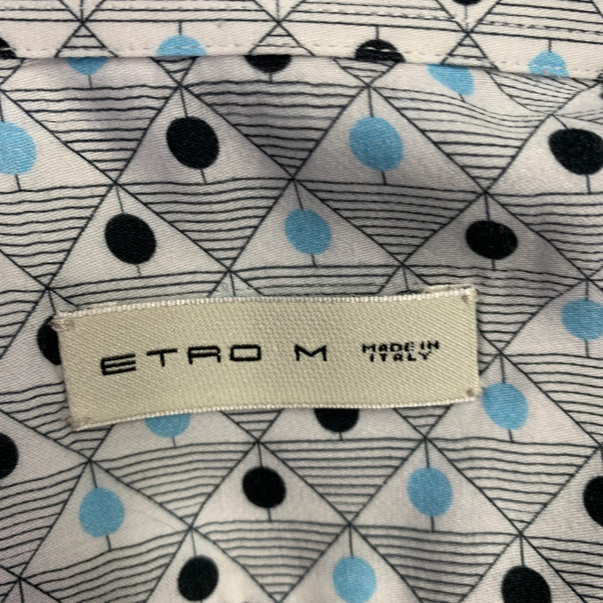 ETRO Size M White Black Blue Abstract Short Sleeve Shirt - Image 5