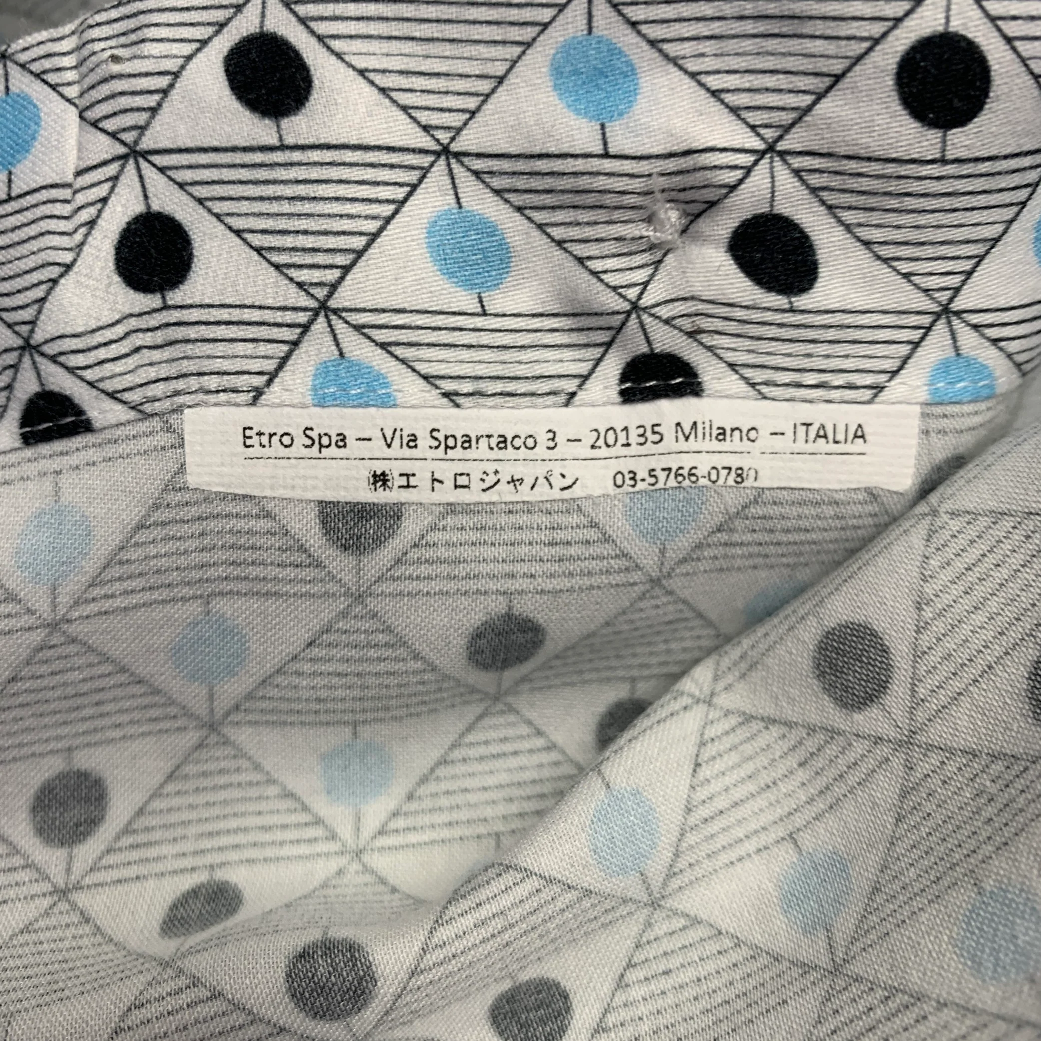 ETRO Size M White Black Blue Abstract Short Sleeve Shirt - Image 6