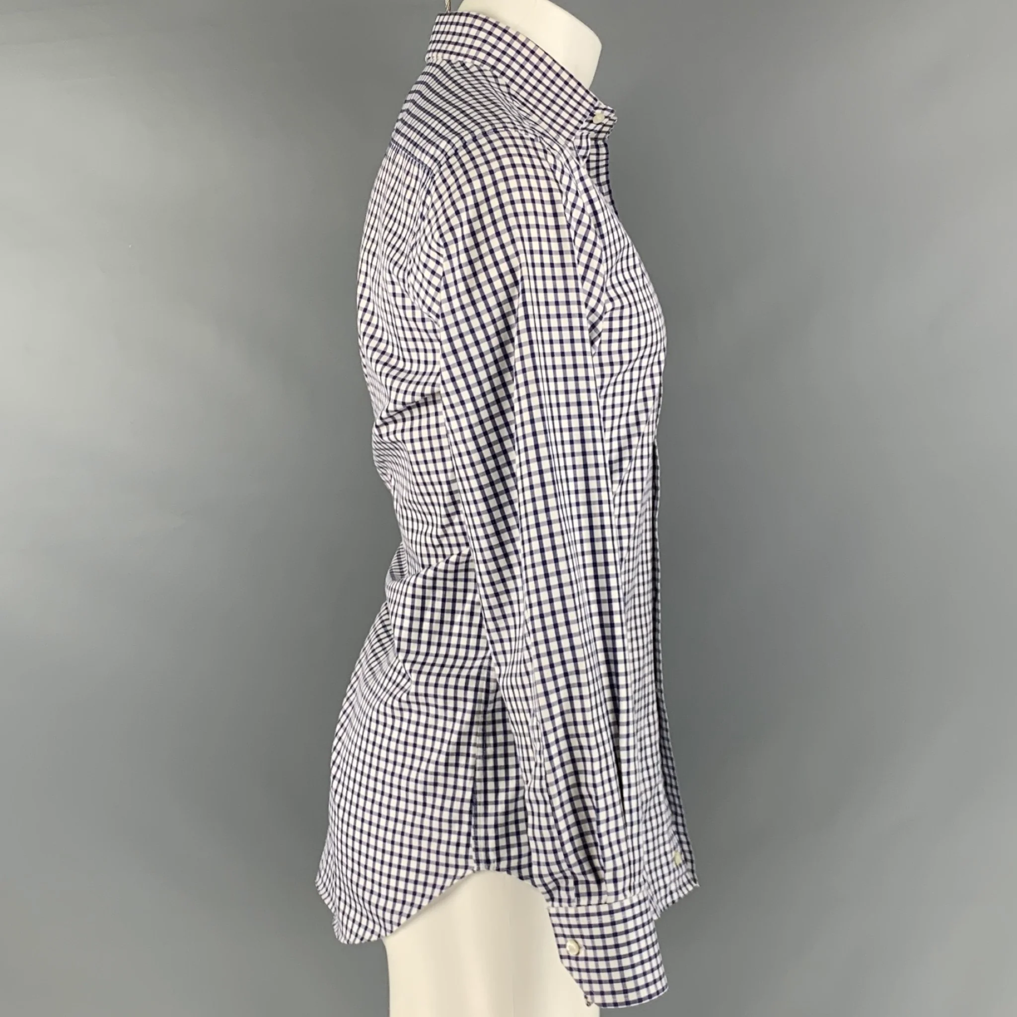 ETRO Size M White Blue Checkered Long Sleeve Shirt - Image 3