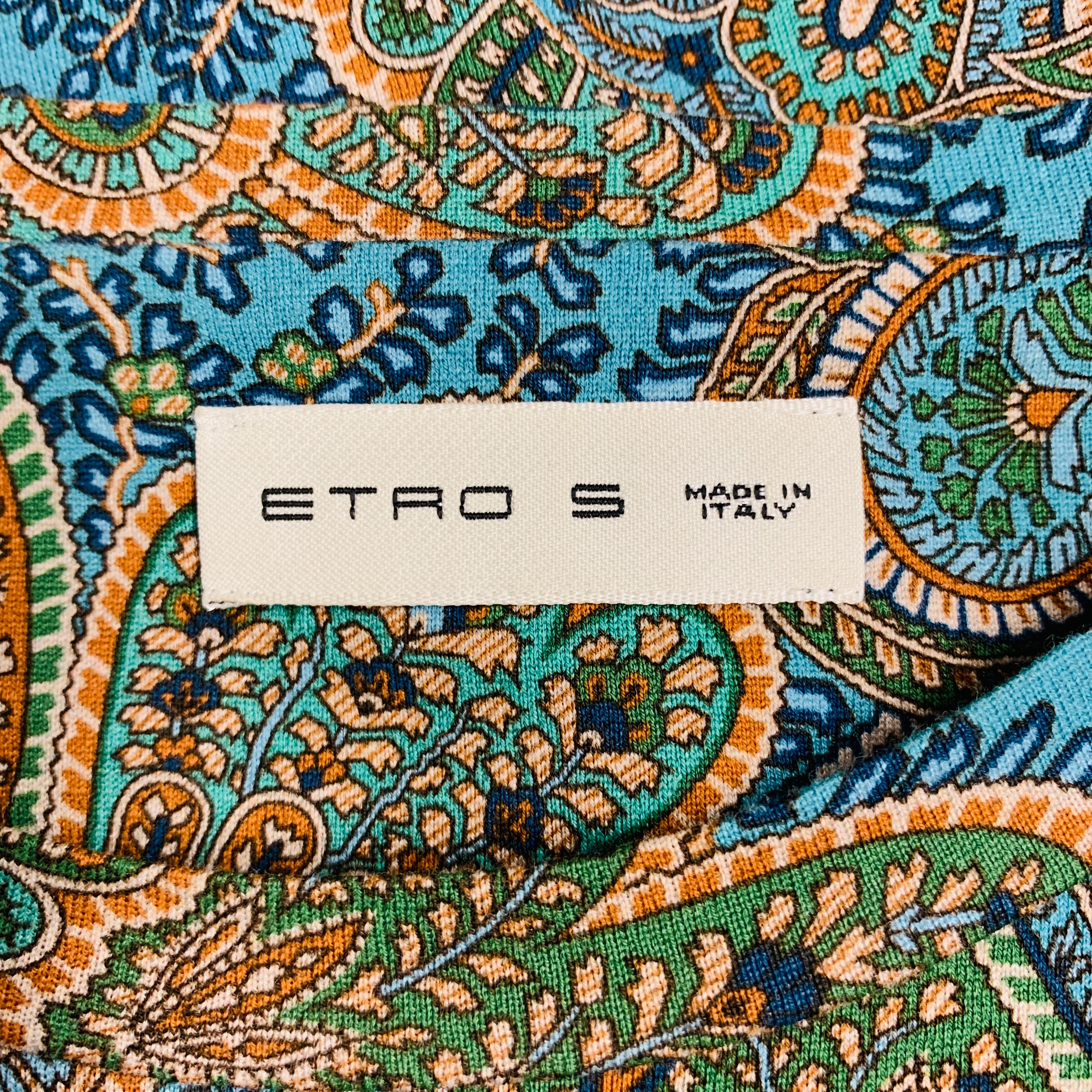 ETRO Size S Blue Orange Paisley Cotton Crew Neck T-shirt - Image 5