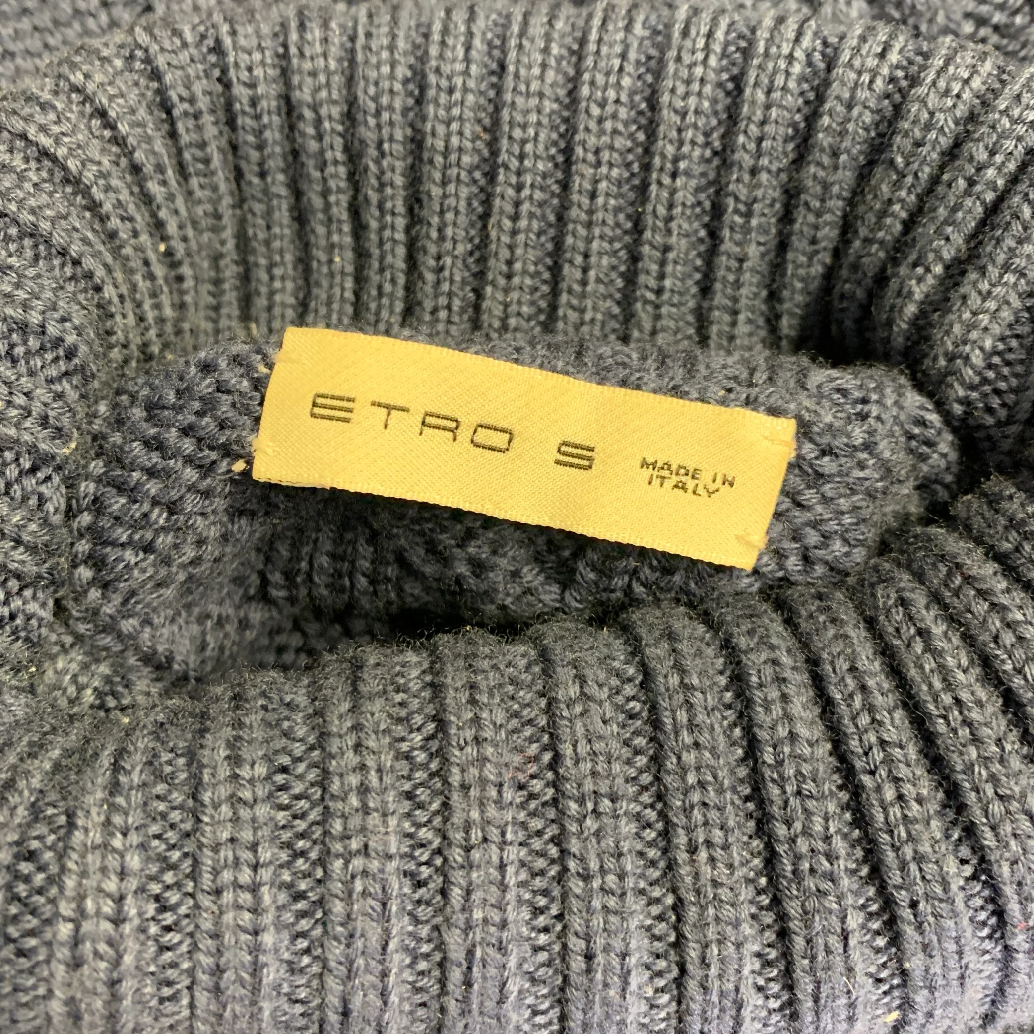 ETRO Size S Navy Cable Knit Wool Blend Turtleneck Sweater - Image 5