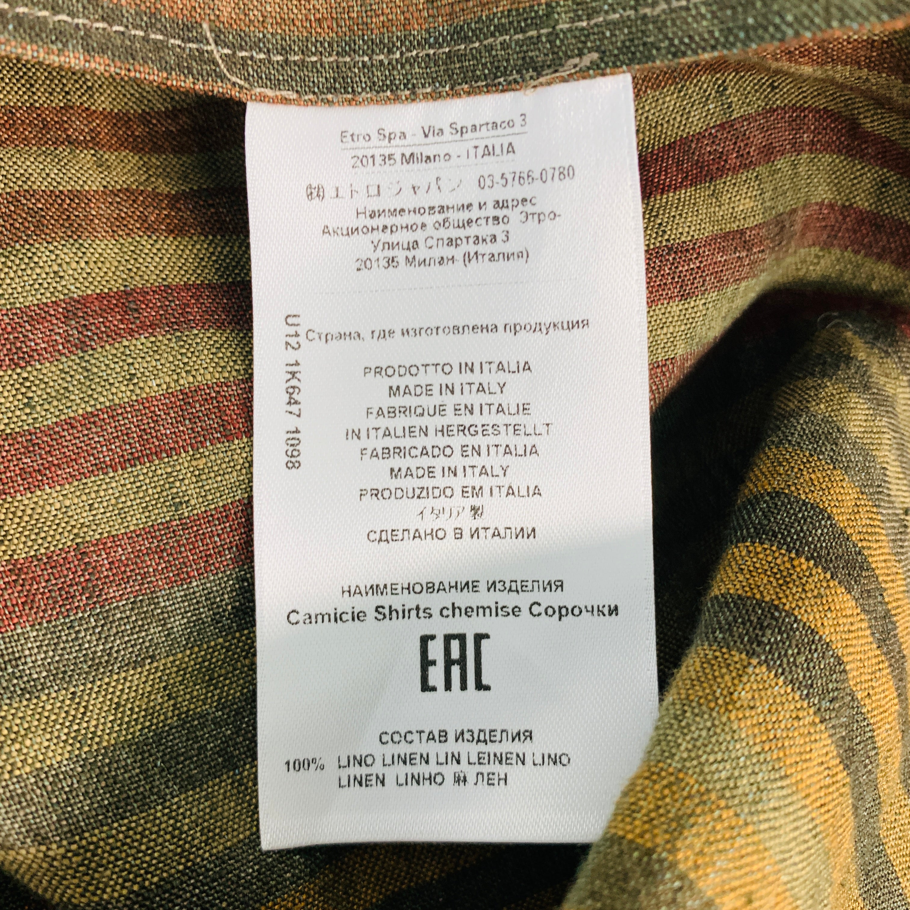 ETRO Size XL Burgundy Green Stripe Linen Oversized Long Sleeve Shirt - Image 7