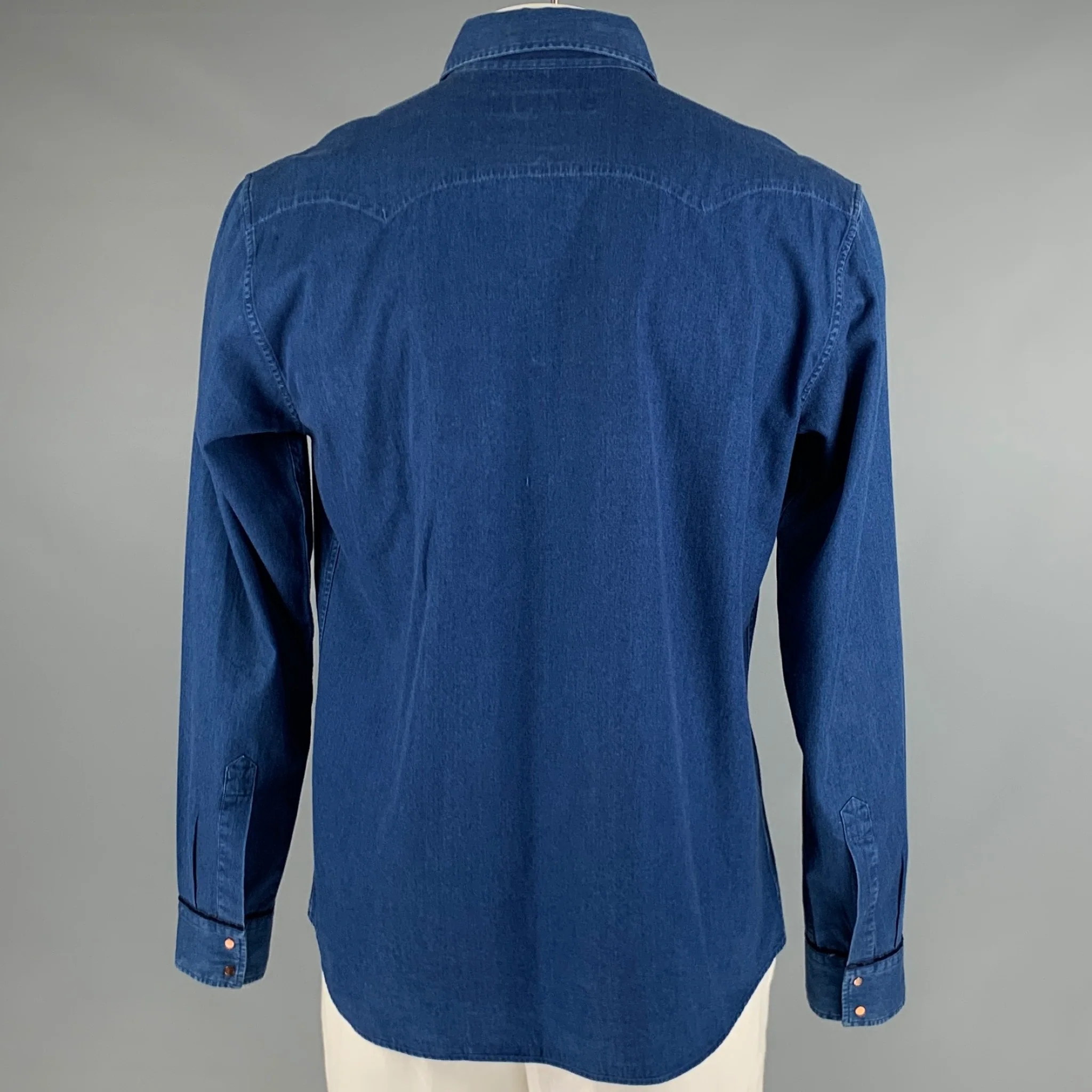 ETRO Size XL Indigo Cotton Snaps Long Sleeve Shirt - Image 3