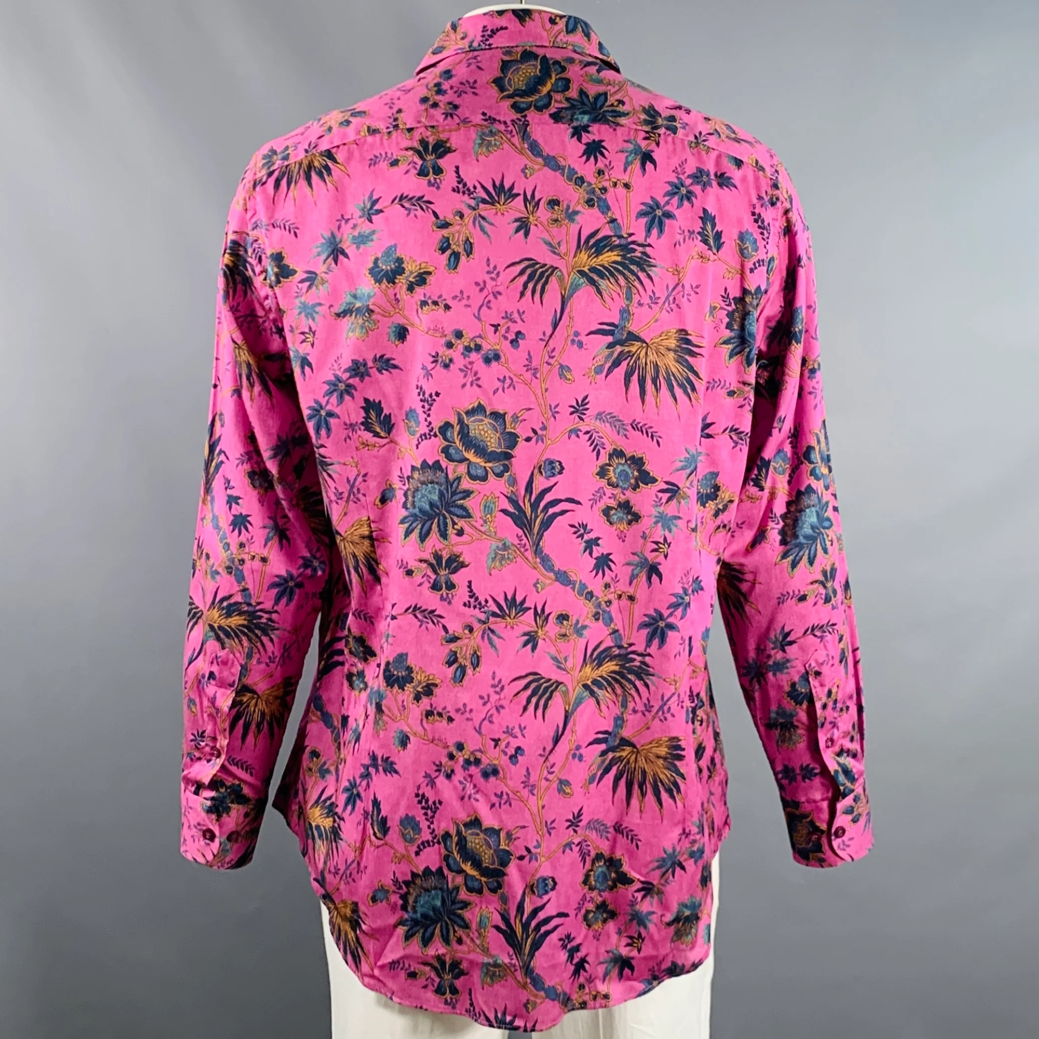 ETRO Size XL Magenta Orange Green Floral Cotton Button Up Long Sleeve Shirt - Image 4