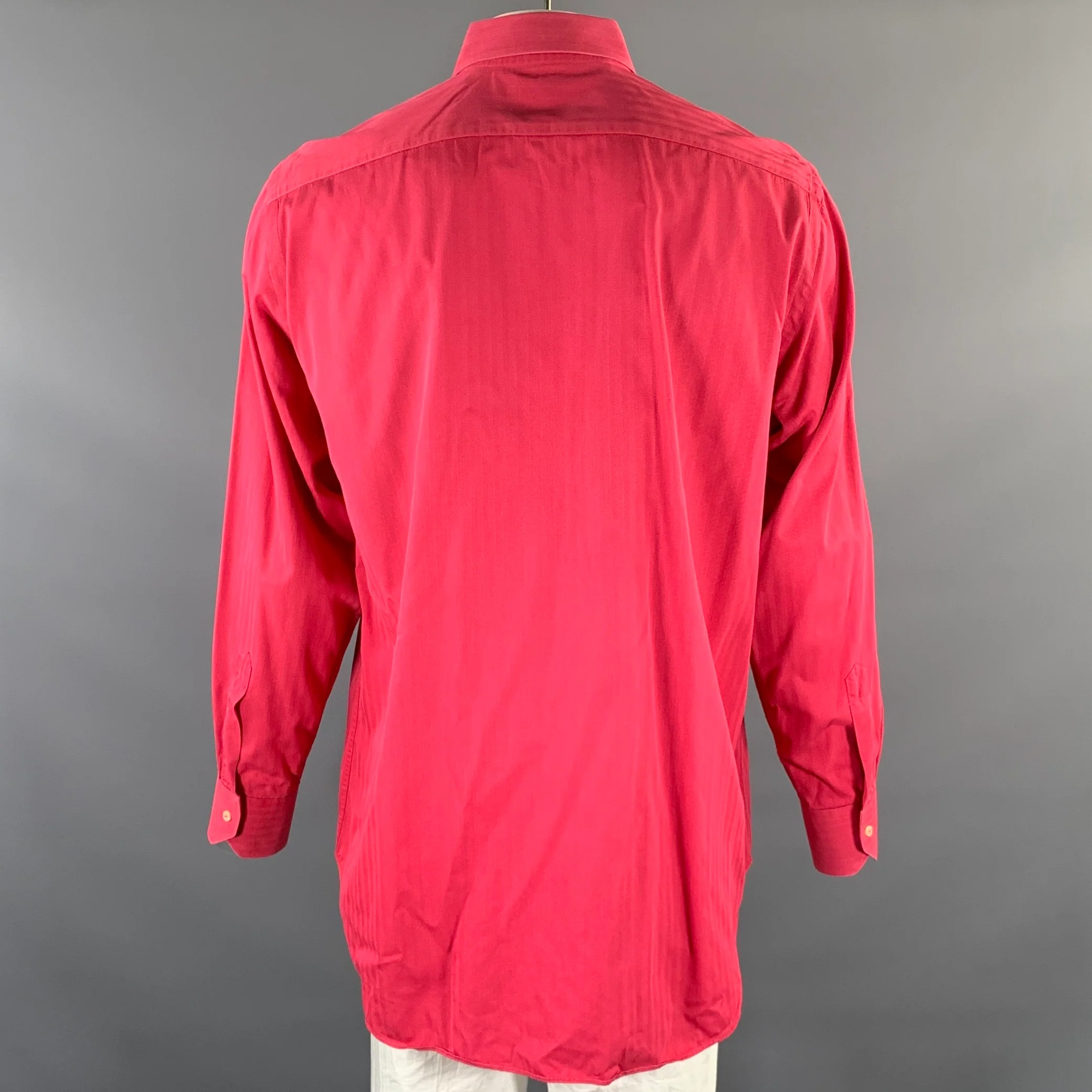 ETRO Size XL Red Magenta Herringbone Spread Collar Long Sleeve Shirt - Image 4