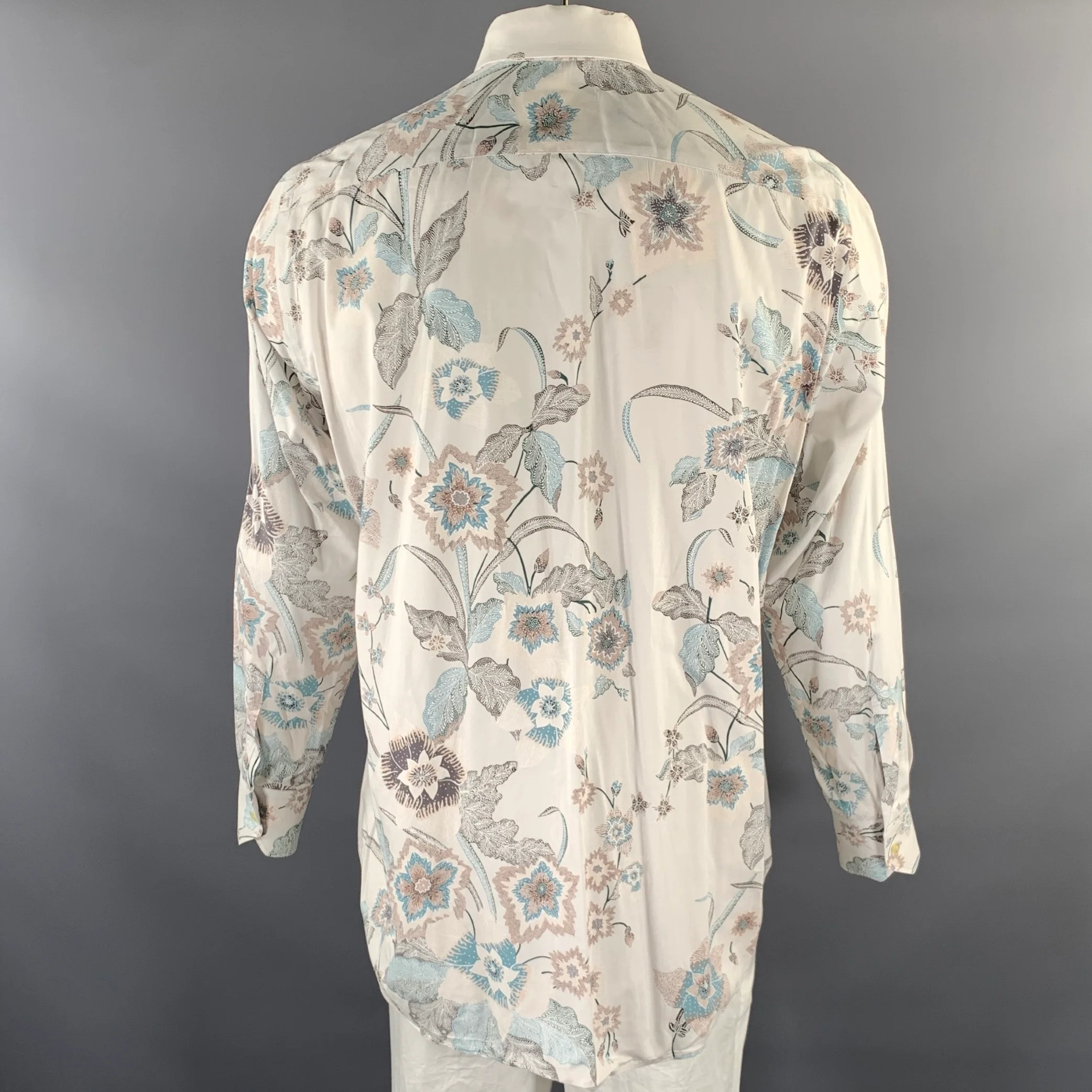 ETRO Size XL White Blue Brown Floral Long Sleeve Shirt - Image 4
