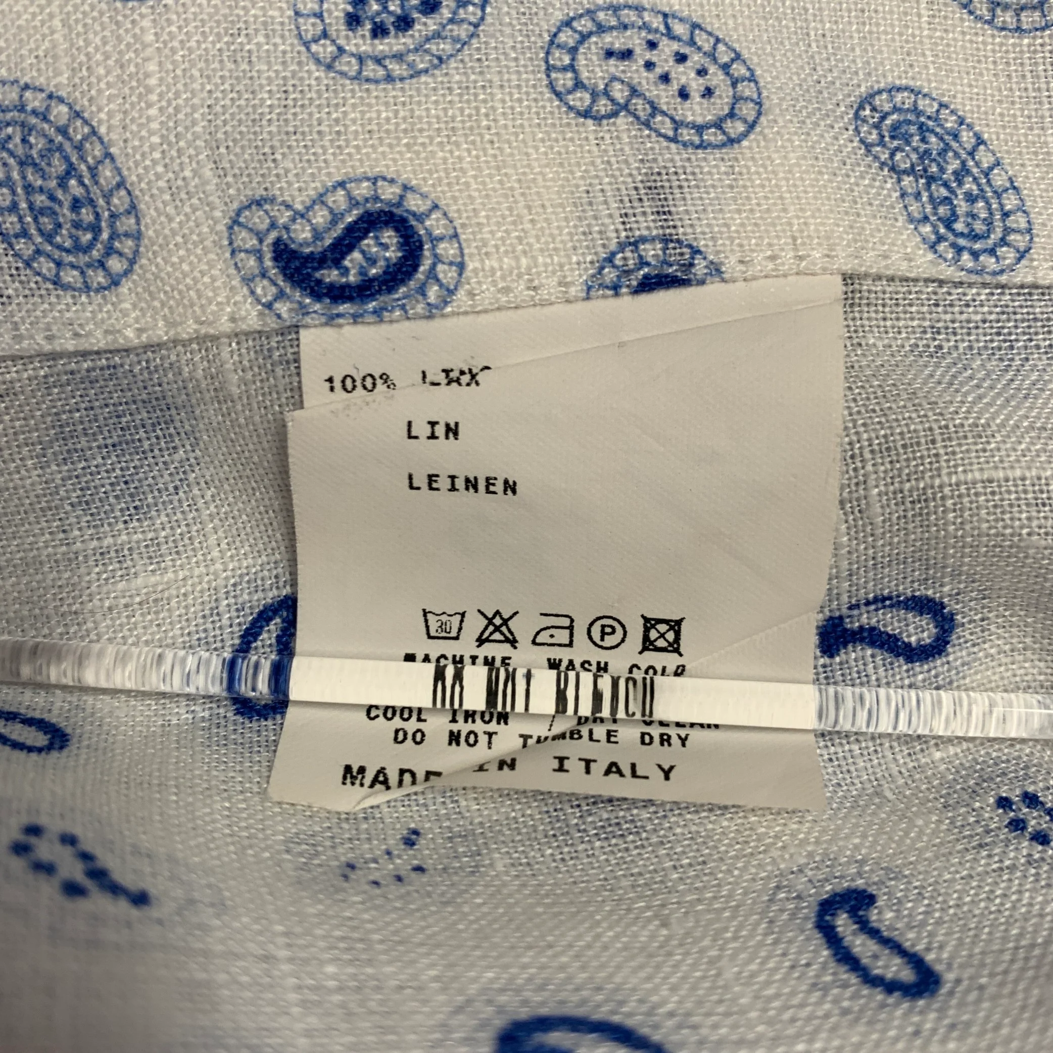 ETRO Size XXL White Blue Paisley Linen Curved Cutaway Long Sleeve Shirt - Image 6