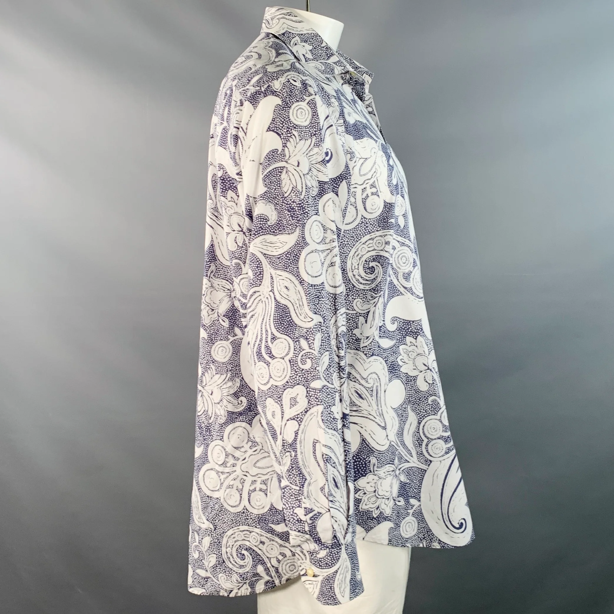ETRO Size XXL White Slate Abstract Floral Cotton Long Sleeve Shirt - Image 2