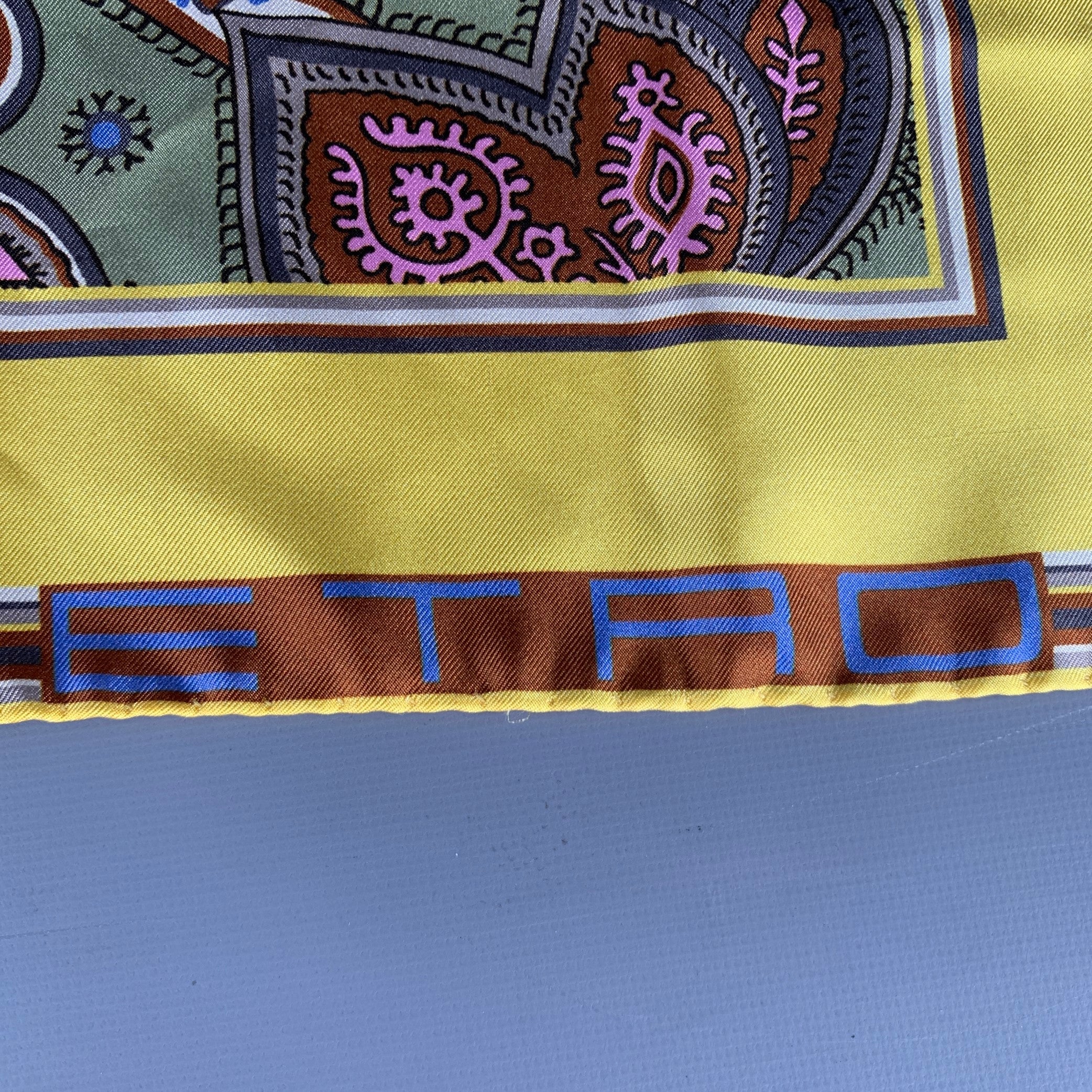 ETRO Yellow Multi-Color Paisley Silk Pocket Square - Image 2