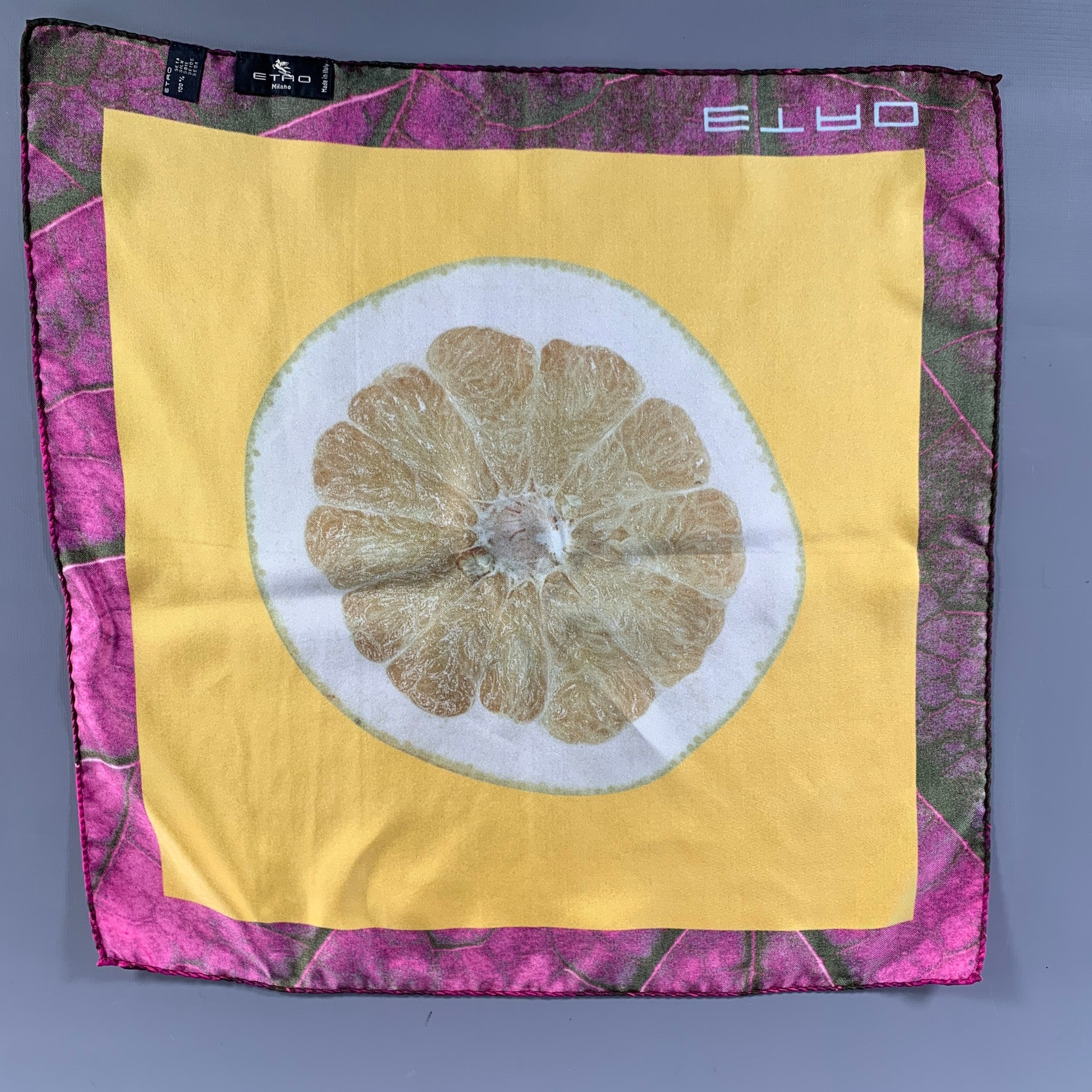 ETRO Yellow Purple Silk Pocket Square - Image 3